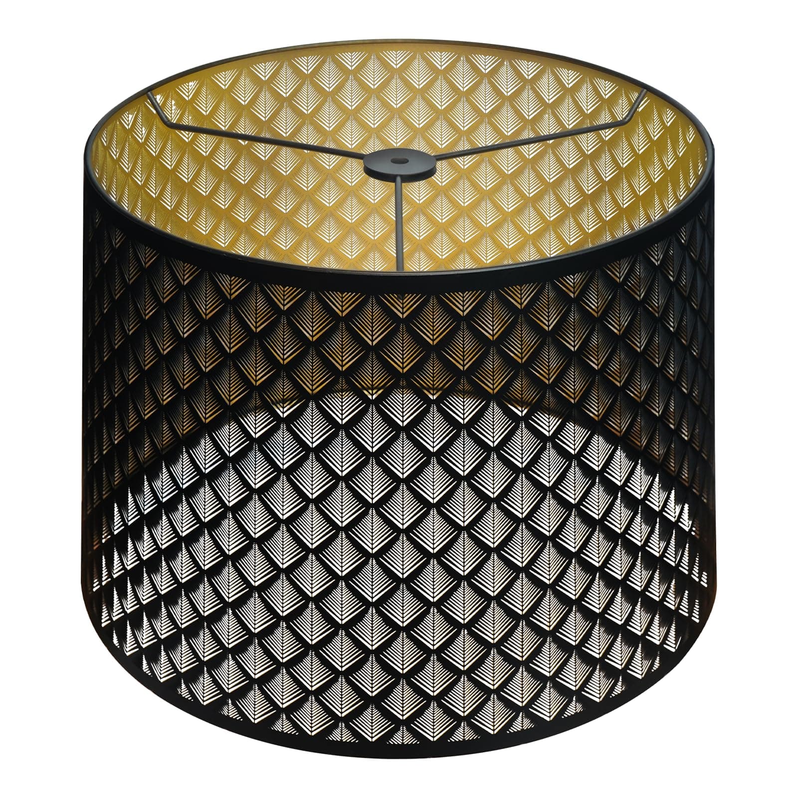 ALUCSET Drum Lampshade 14" Top x 16" Bottom x 11" High (Spider) Large Lamp Shade Replacement for Table Lamps and Floor Lamp Modern Lamp Shades, Black and Gold Lampshades with Etched Arrow Pattern