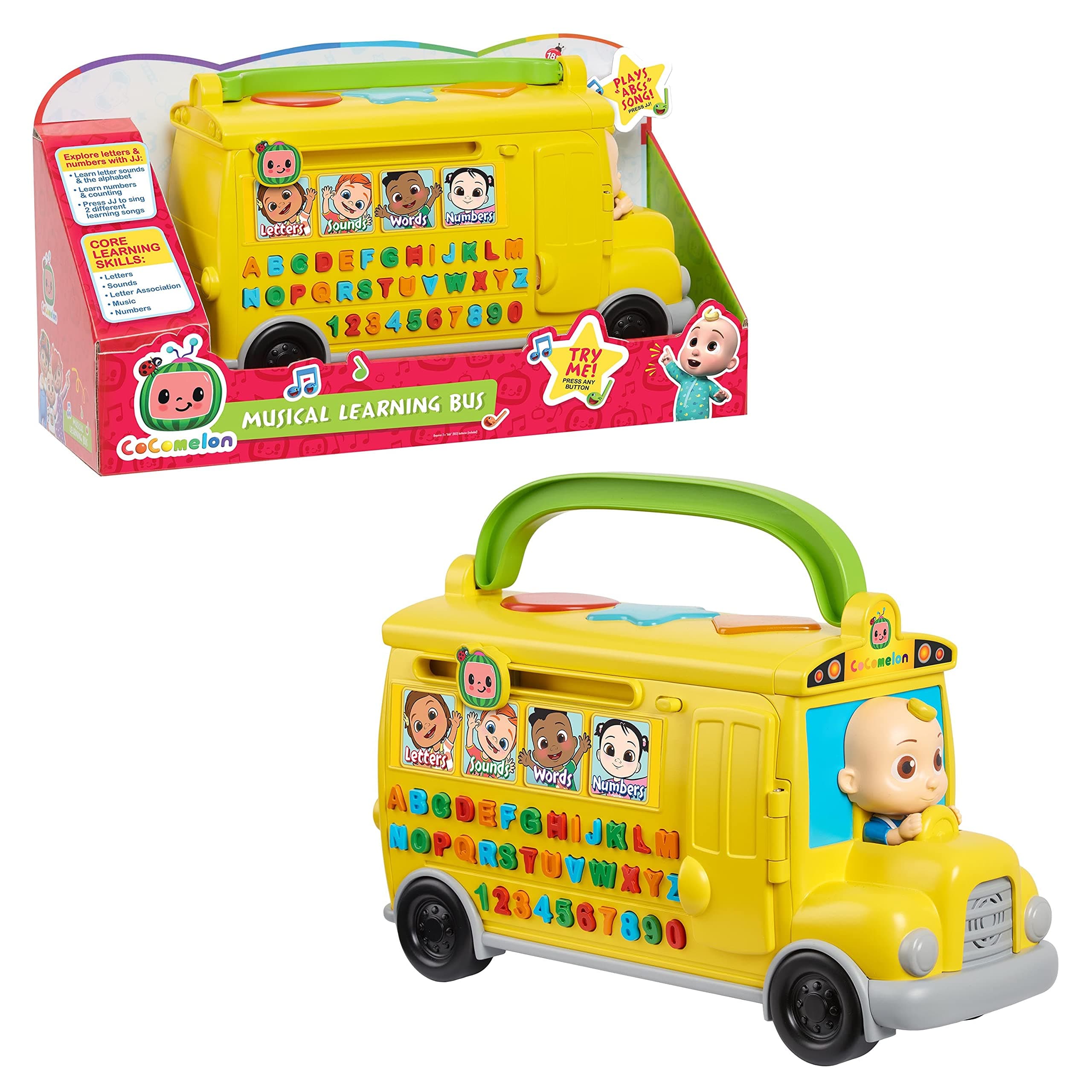 Musical Learning Bus, Number and Letter Recognition, Phonetics, Yellow School Bus Toy Plays ABCs and Wheels on the Bus, by Just Play