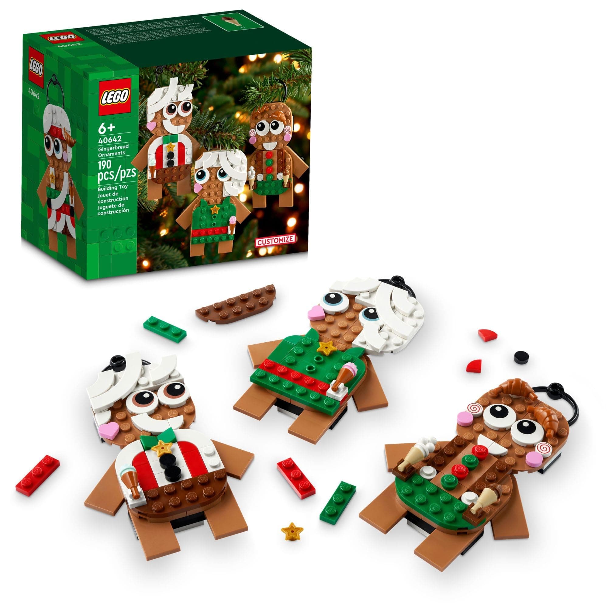 Gingerbread Ornaments - Christmas Tree Ornaments Building Set for Kids, Boys & Girls, Ages 6+ - 3 Gingerbread Decorations for Tree & Home - Gift Ideas for Kids - 40642