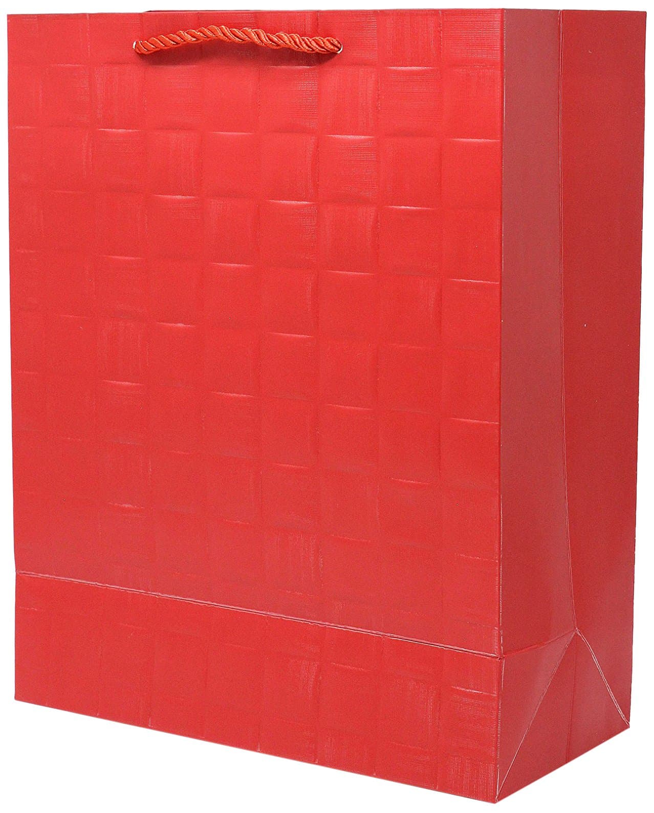 Square Embossed Vertical Paper, Shopping, Retail Bag with Rope Handle, Medium, 10'' L x 4.7'' H x 12.6'' W, Red, Set of 12