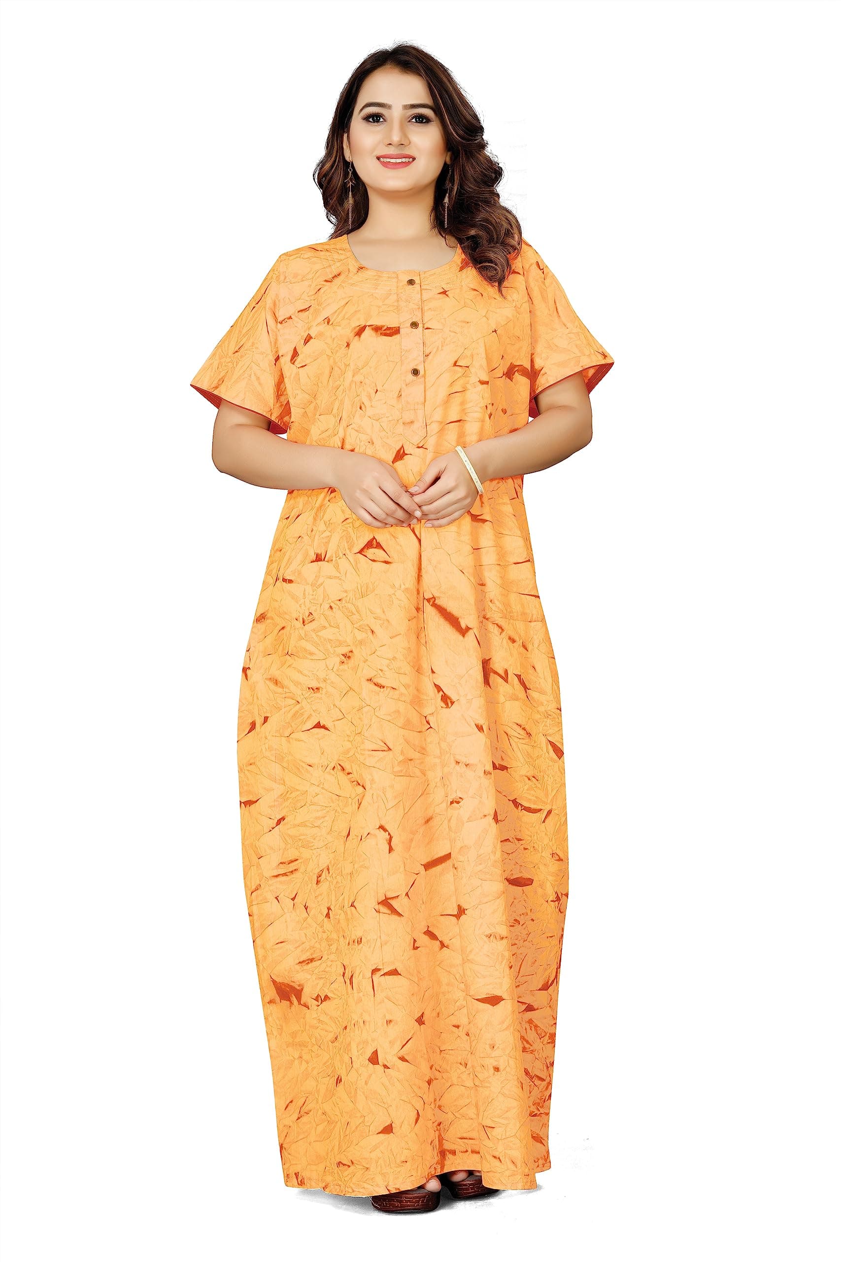 Krishna Creation Women's Pure Cotton Nighty Gown with Three Button and Long Nightdress Maxi Gown Nighty.
