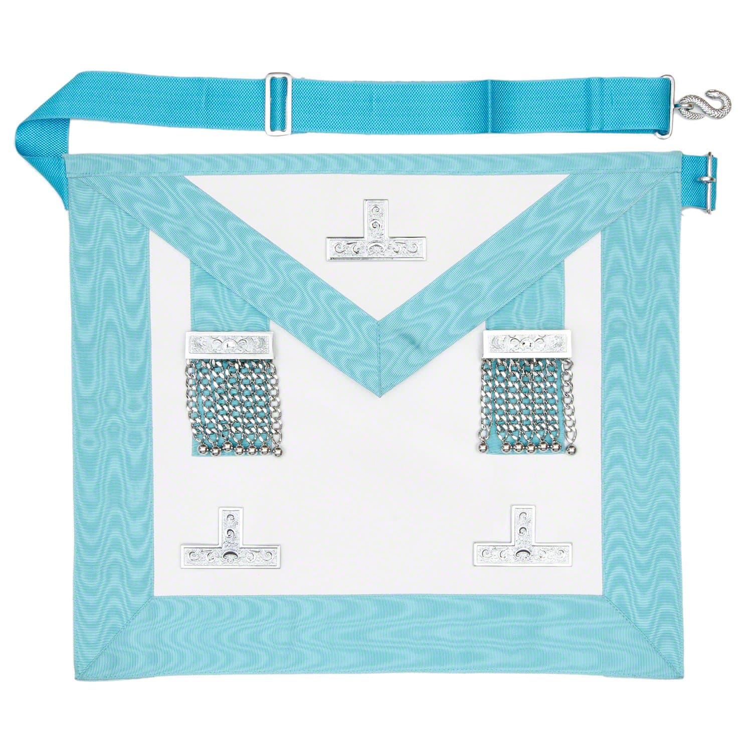 THE MASONIC COLLECTION Worshipful Master WM/PM Apron - Sky Blue - Silver plated levels & ball chains with Pockets - Freemasons Gift Accessory for Men