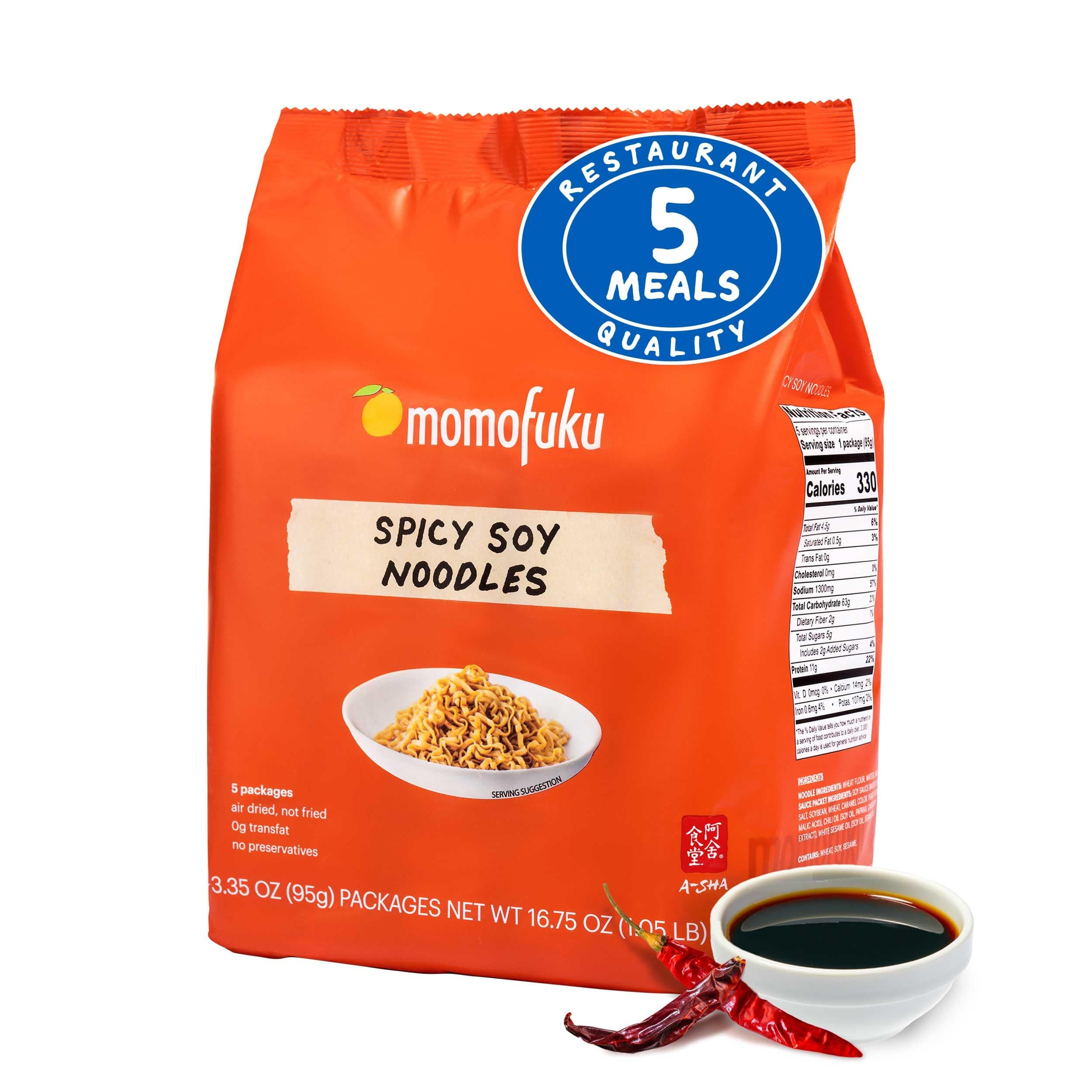 Spicy Soy Ramen Noodles by David Chang, 5 Count (Pack of 1) Air-Dried Vegan Instant Noodles with Sauce
