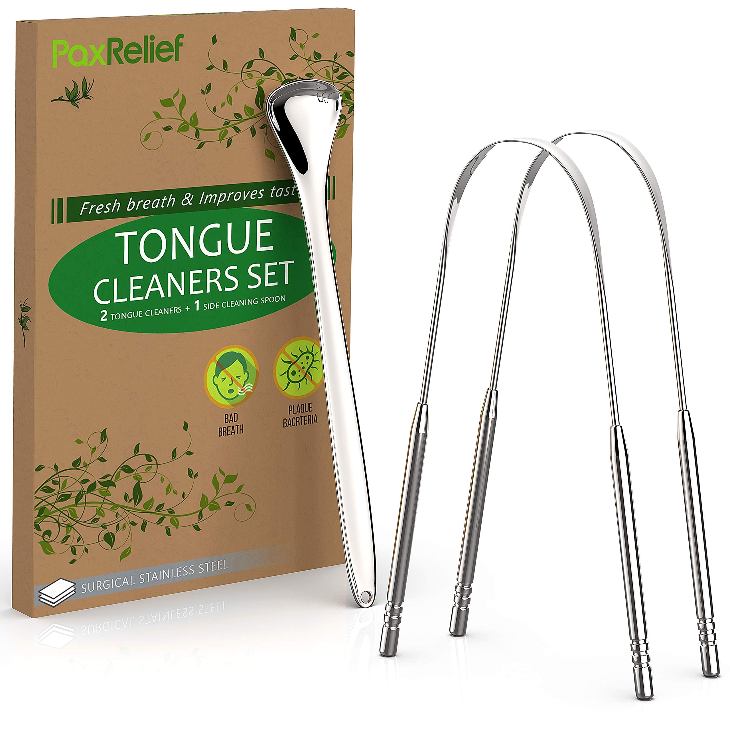 Tongue Scraper Stainless Steel for Adults - Tongue Cleaner Scraper Set for Fresh Breath, Surgical Stainless Steel Metal Tongue Scrapers for Plaque Removal
