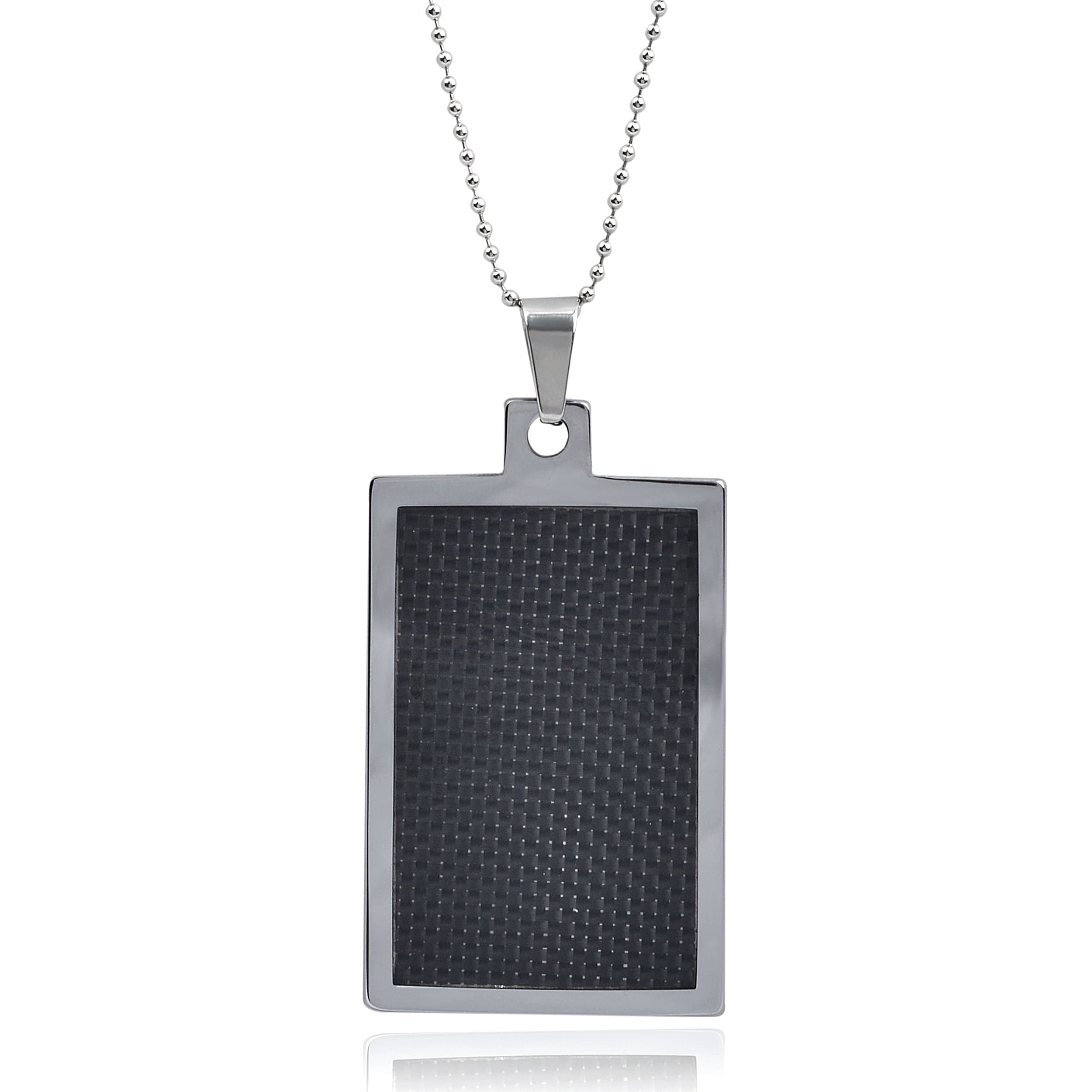 Mens Tungsten Black Fiber Inlay Dog Tag Pendant