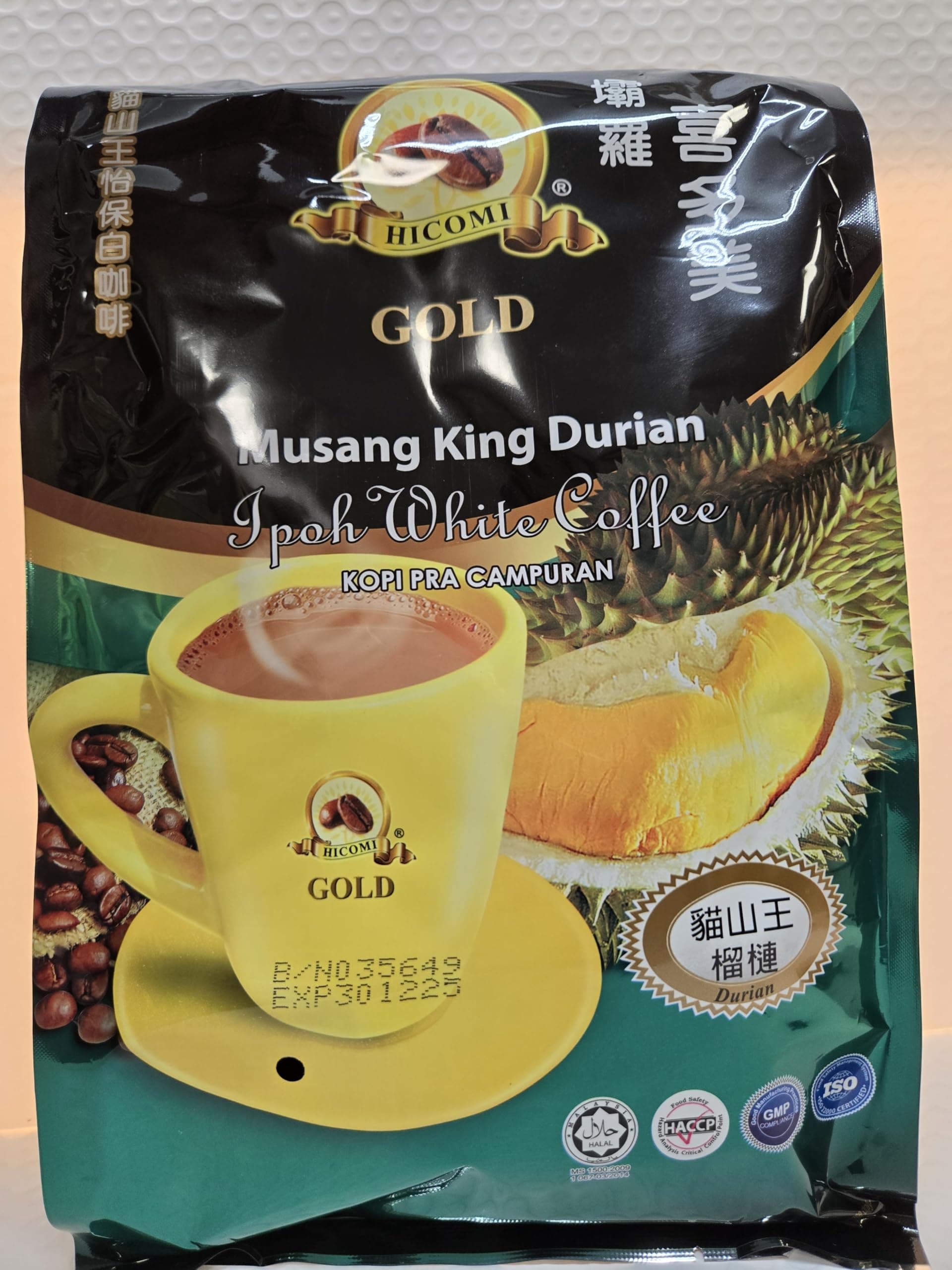 HICOMI Musang King Durian 4in1 Ipoh Instant White Coffee (38g X 12 Sachet)