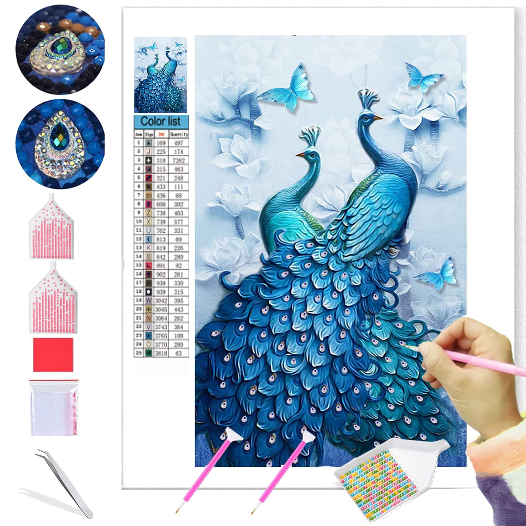 ANMUXI 5D Diamond Painting Kits for Adults 80X45CM Full AB Drill Diamond Art Paint with Diamonds DIY Painting Kit Peacocks Paint by Number with Gem Art