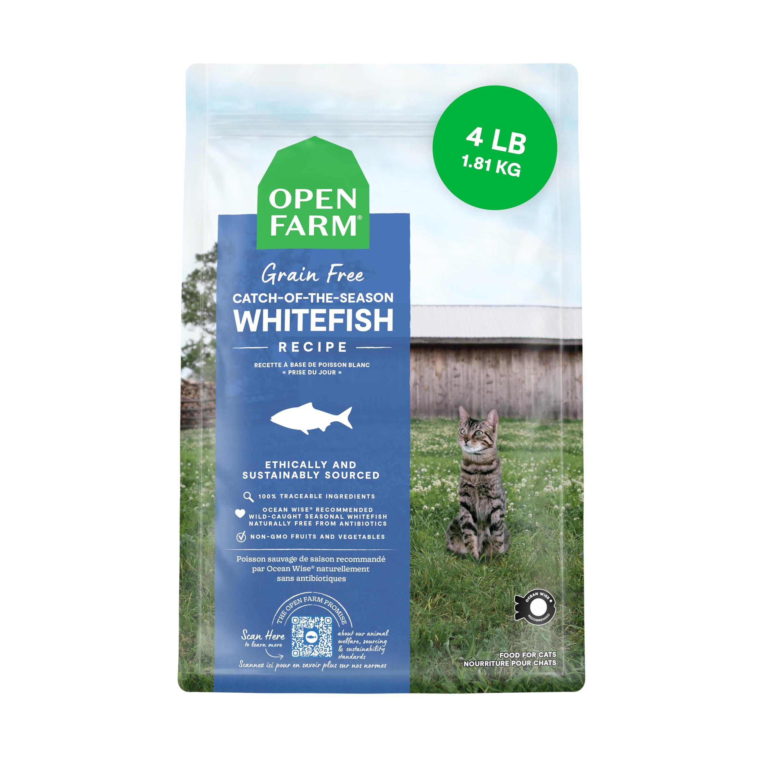 Grain Free Dry Cat Food, High-Protein Kibble for a Complete & Balanced Diet, Non-GMO Fruits & Vegetables, Prebiotic Fibers to Support Digestion, Catch-of-The Season Whitefish, 4lb Bag