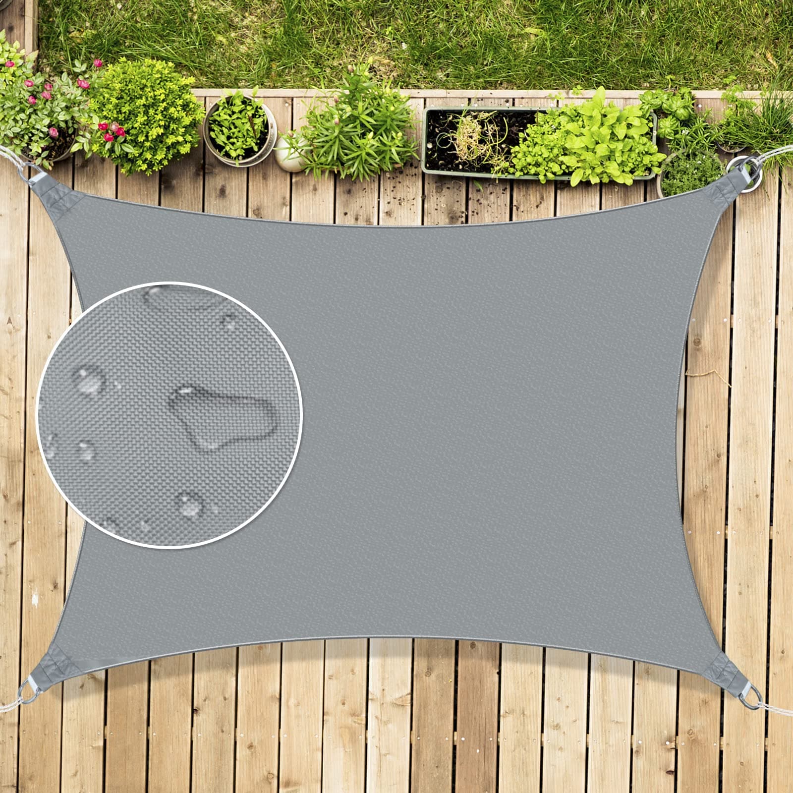 Mokani Sun Shade Sail, 2x3m Rectangle Sunscreen Awning Canopy, Waterproof Shade Sail, 95% UV Block with Free Rope, for Outdoors, Garden, Patio, Yard, Party(Grey)