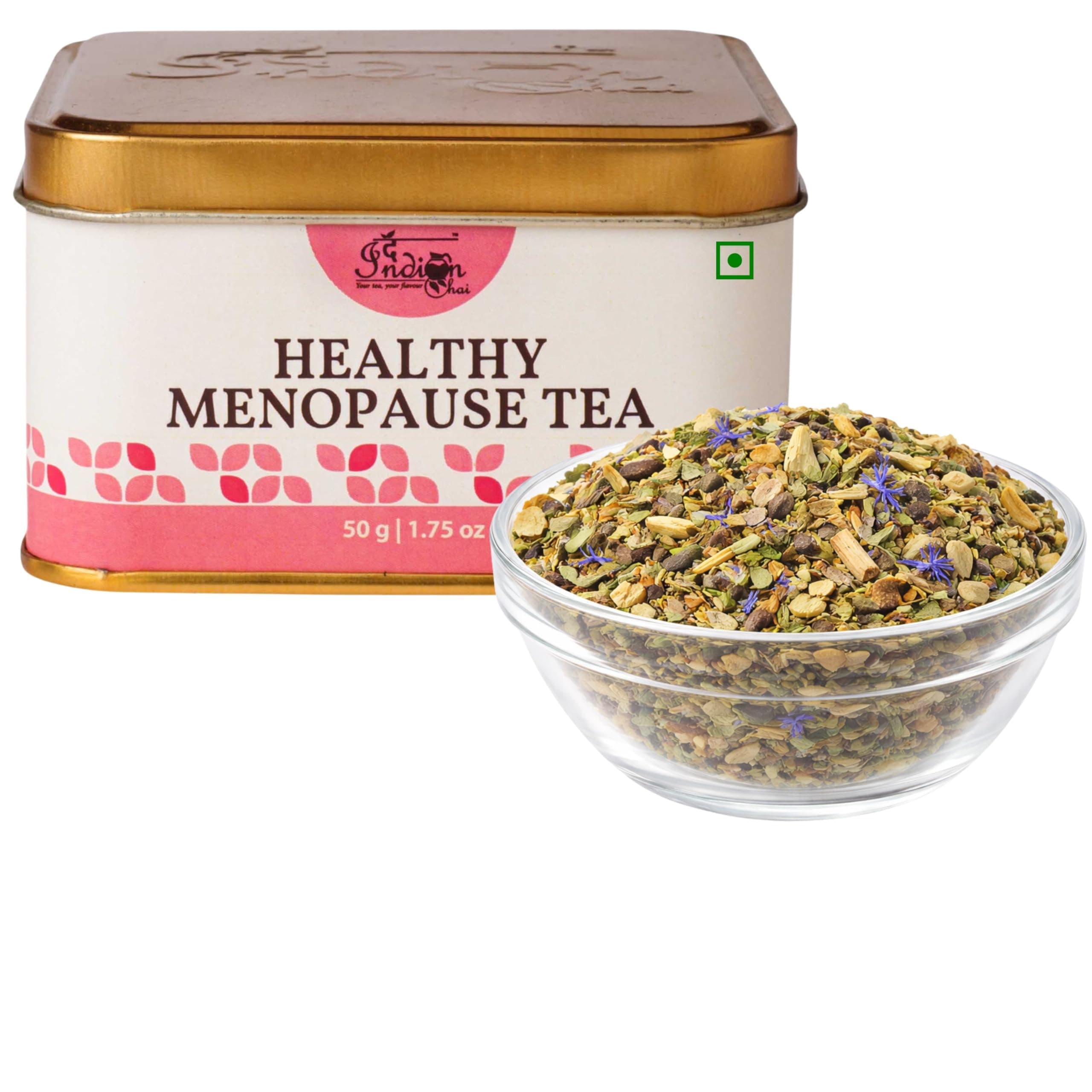 Healthy Menopause Tea 50g with Raspberry Leaves, Red Clover Flower, Vetiver Root, Guggul etc for Mood Swings, Irritability, Hot Flashes & Night Sweats Relief, Herbal Tea