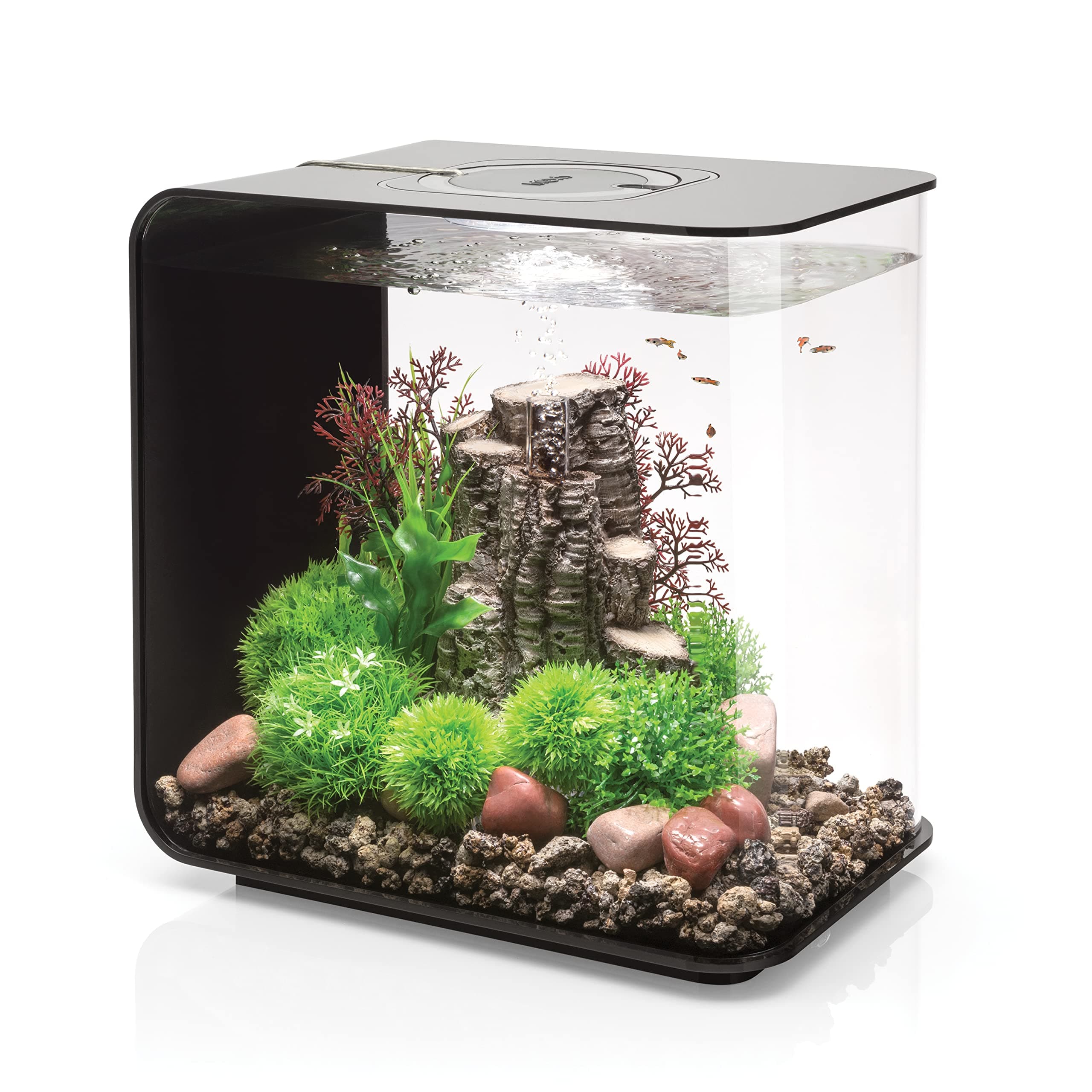 Flow 30 Acrylic 8-Gallon Aquarium with White LED Lights Modern Tank for Tabletop Display, Black
