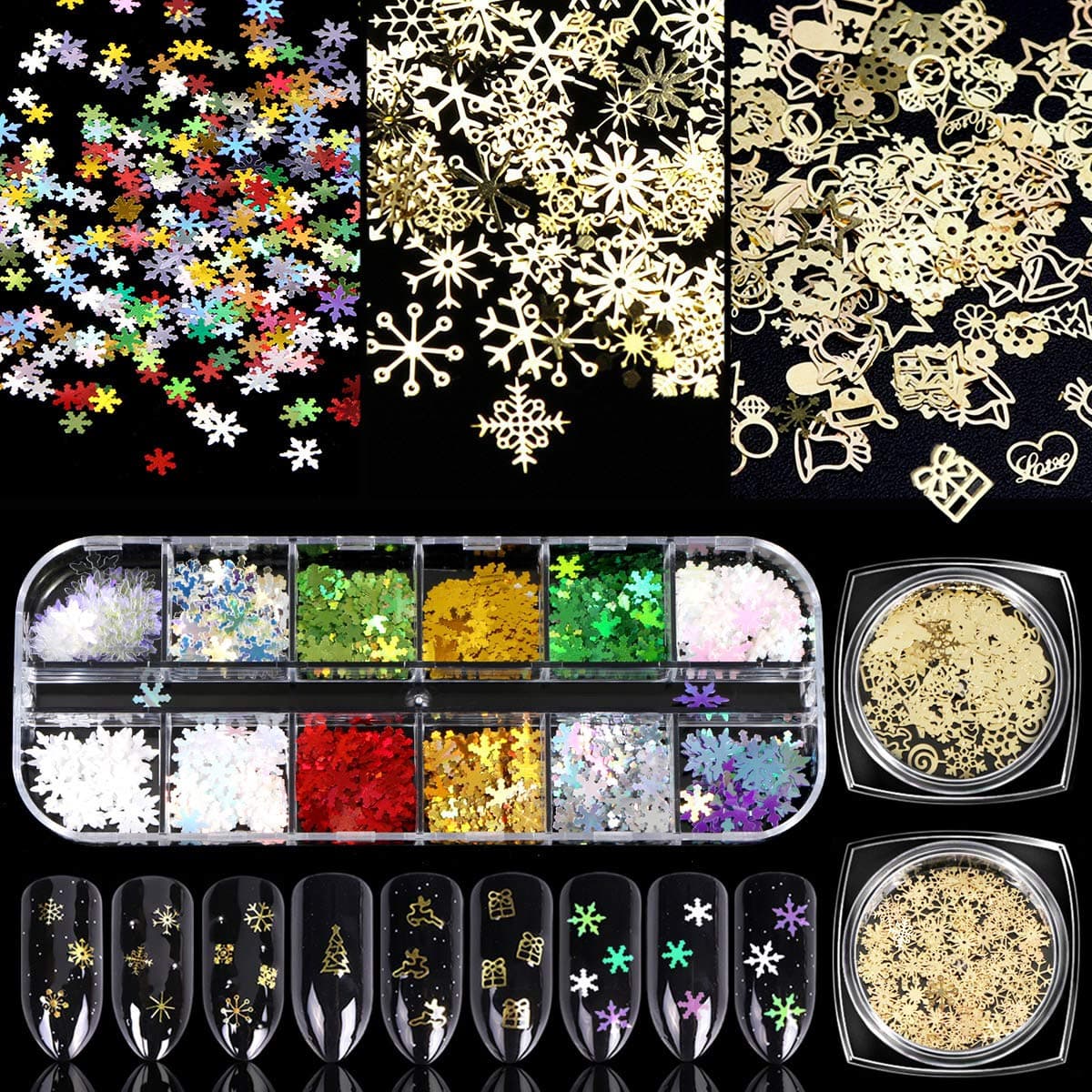 1 Sets/3Boxes 3D Snowflake Sequins for Nail Art Decoration Glitter Set Sparkly DIY Nail Accessories Christmas Nail Designs Trendy Christmas Nail Art Stickers DIY Nail Decals Manicure
