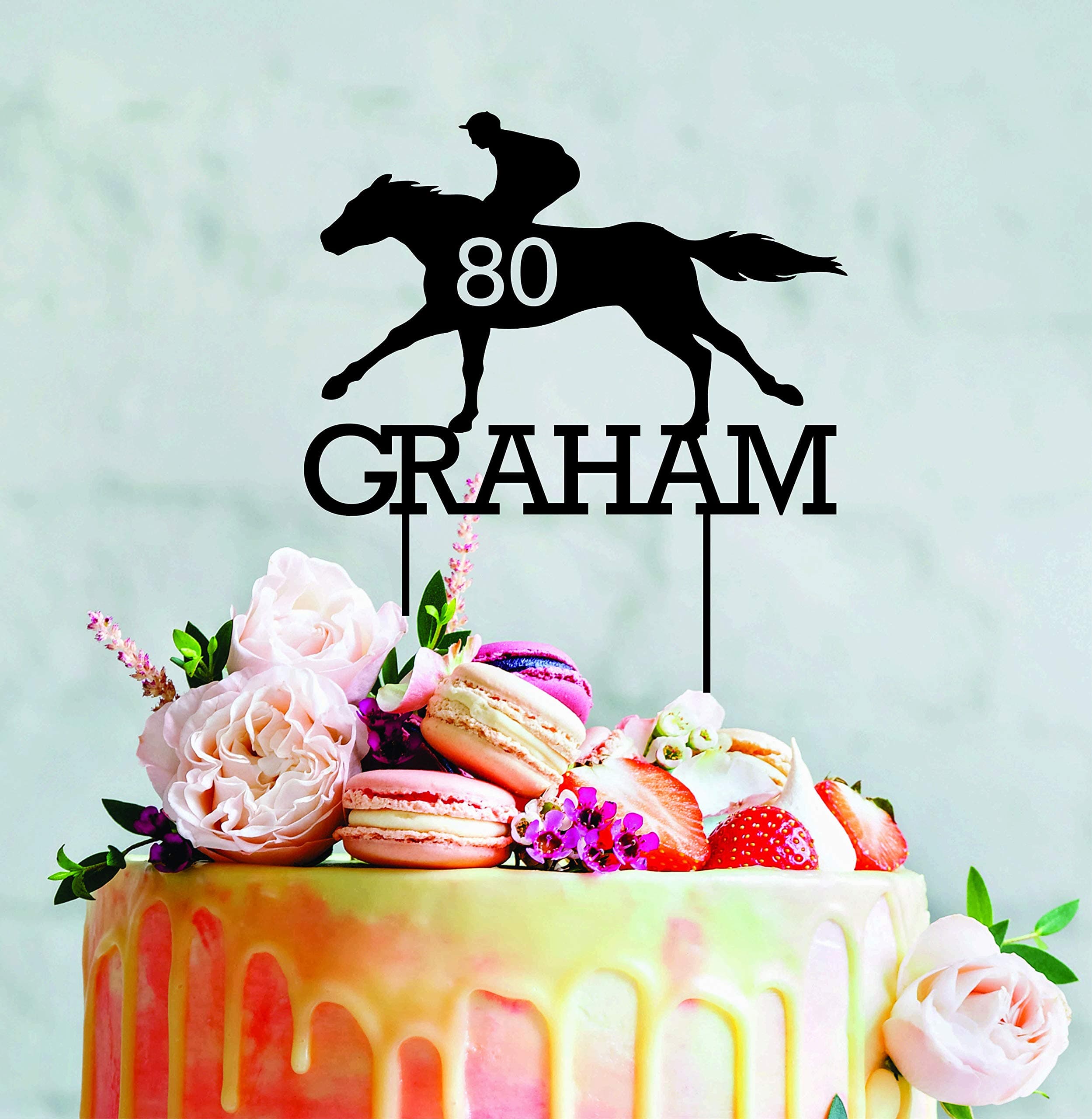 Race Horse Racing Custom Acrylic Personalised Birthday 80Th Birthday Cake Decorating Birthday 80 Wedding Cake Toppers Wedding Gift Rustic Cake Topper for the Couple