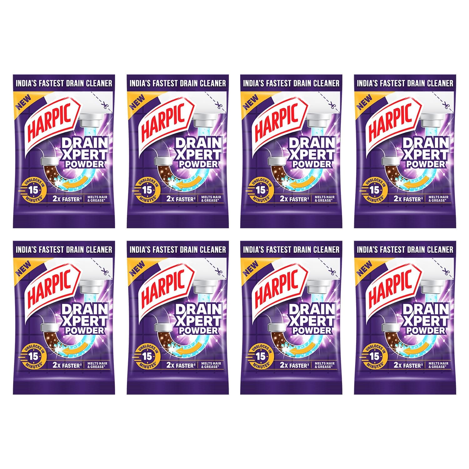 Drain Xpert Cleaner Powder (50g x 8) | Effective Sink and Pipe Cleaner, Blockage Remover