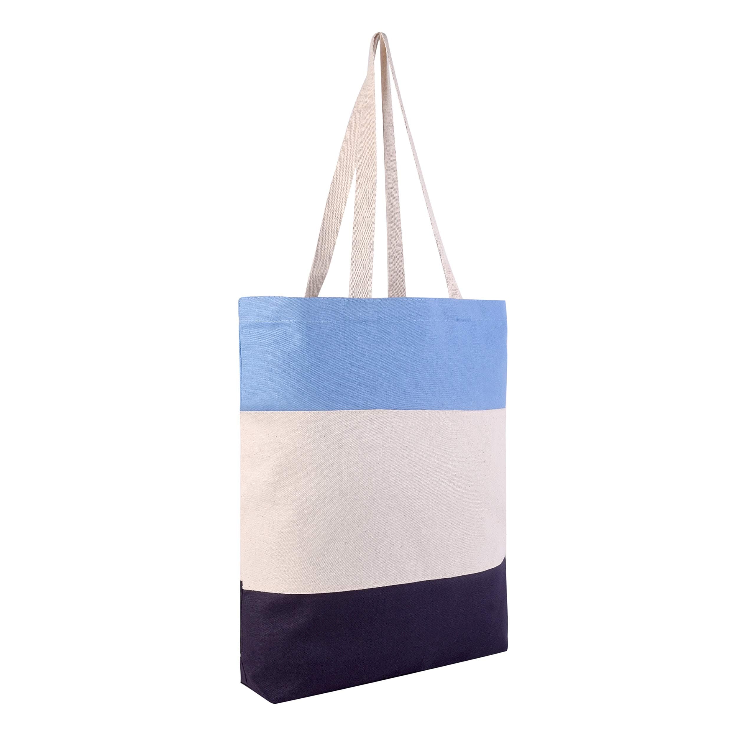 Pack of 12 - Reusable Tri-Color Canvas Blank Shopping Tote Bags