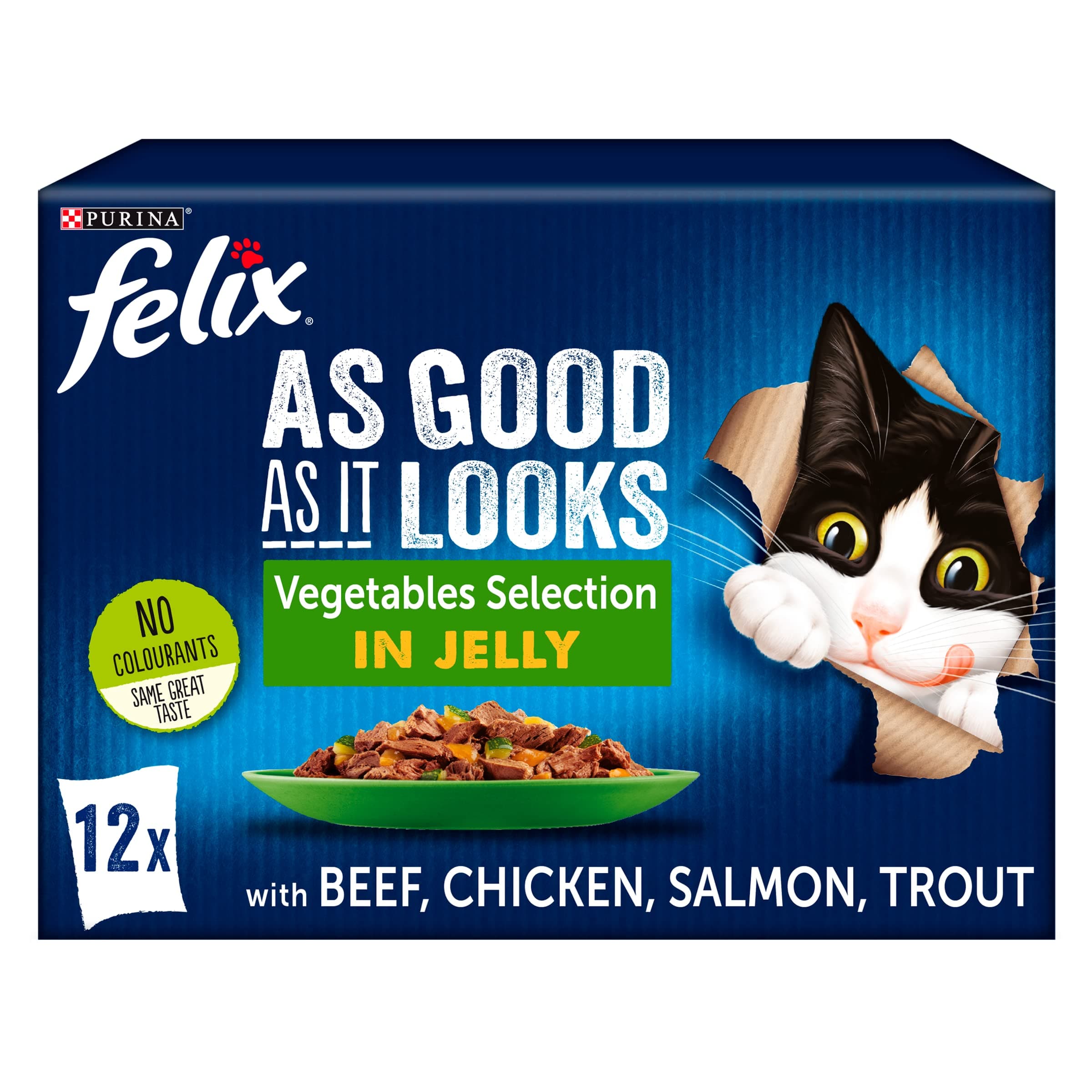 FELIX As Good As it Looks Vegetable in Jelly Wet Cat Food 12x100g (Pack of 4)