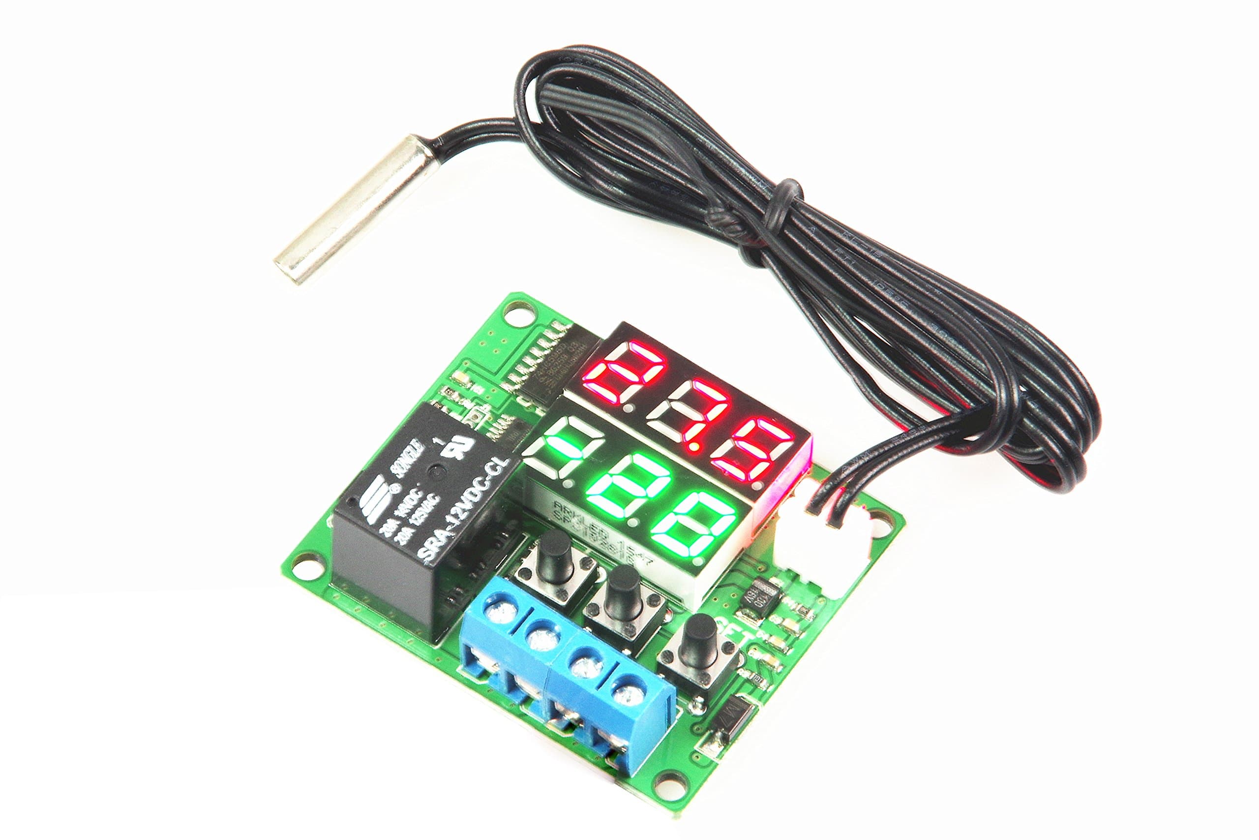 LM YN Digital Thermostat Module DC 12V -50℃ to 125℃ Electronic Temperature Control Module Switch Waterproof Sensor Probe Dual LED Display Red Green