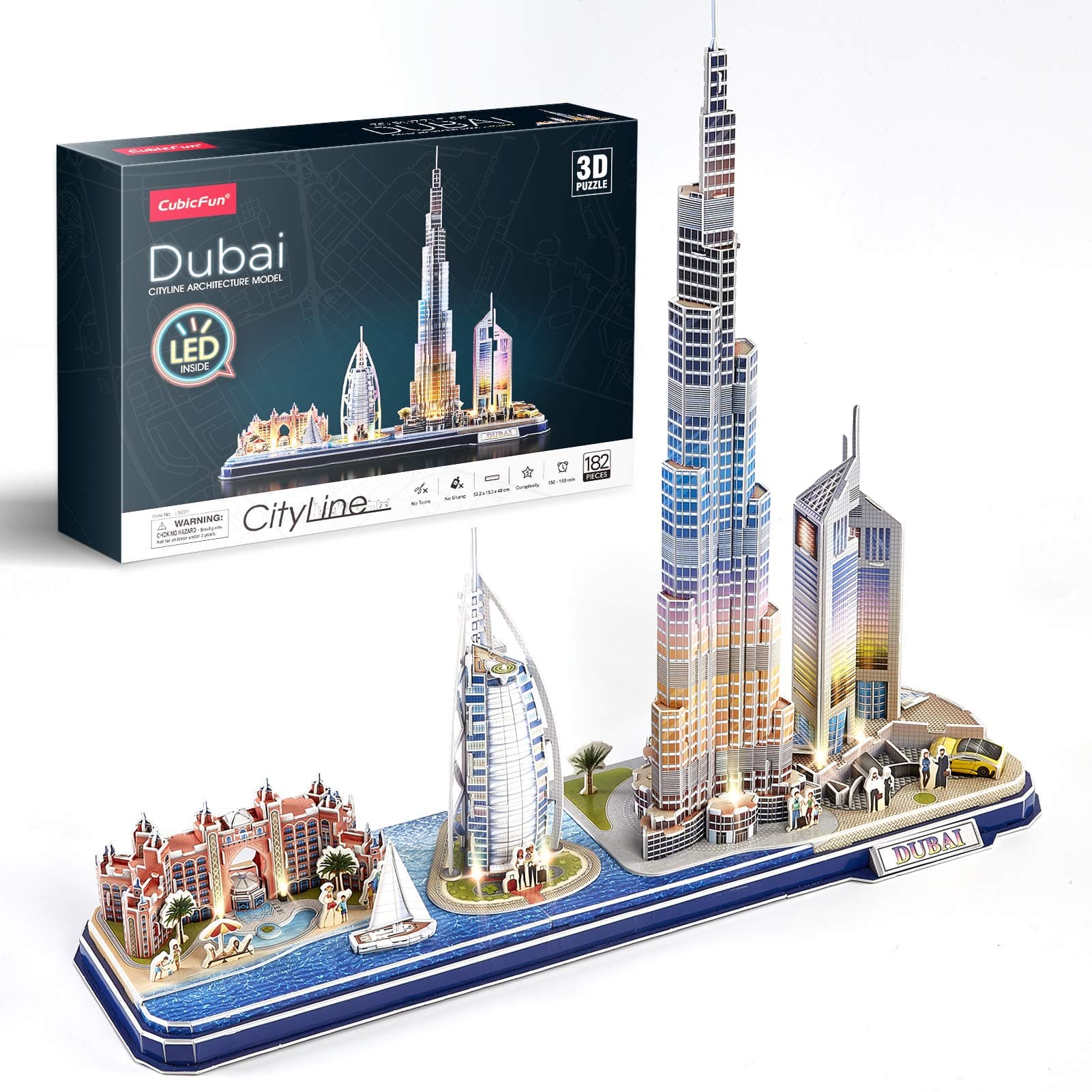 CubicFun 3D Puzzles for Kids Ages 8-10 LED Dubai Cityline, Arts and Crafts for Kids Ages 8-12 STEM Projects for Kids Ages 8-12 Gifts for 8 Year Old Toys for 8 Year Old Girls Lighting Architecture
