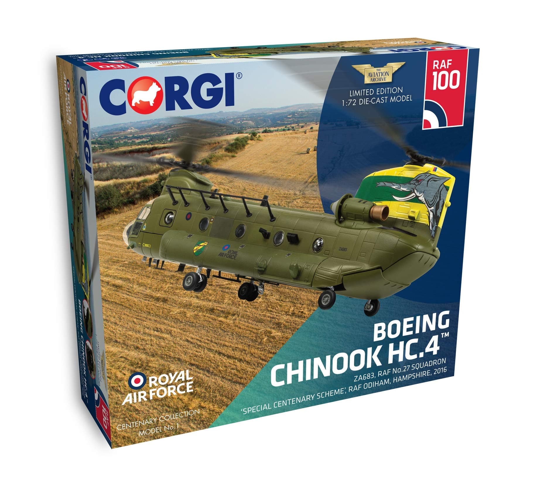 Corgi Diecast Boeing Chinook HC.4 100 Years of RAF Special Centenary Scheme 1:72 Military Aircraft Display Model AA34214