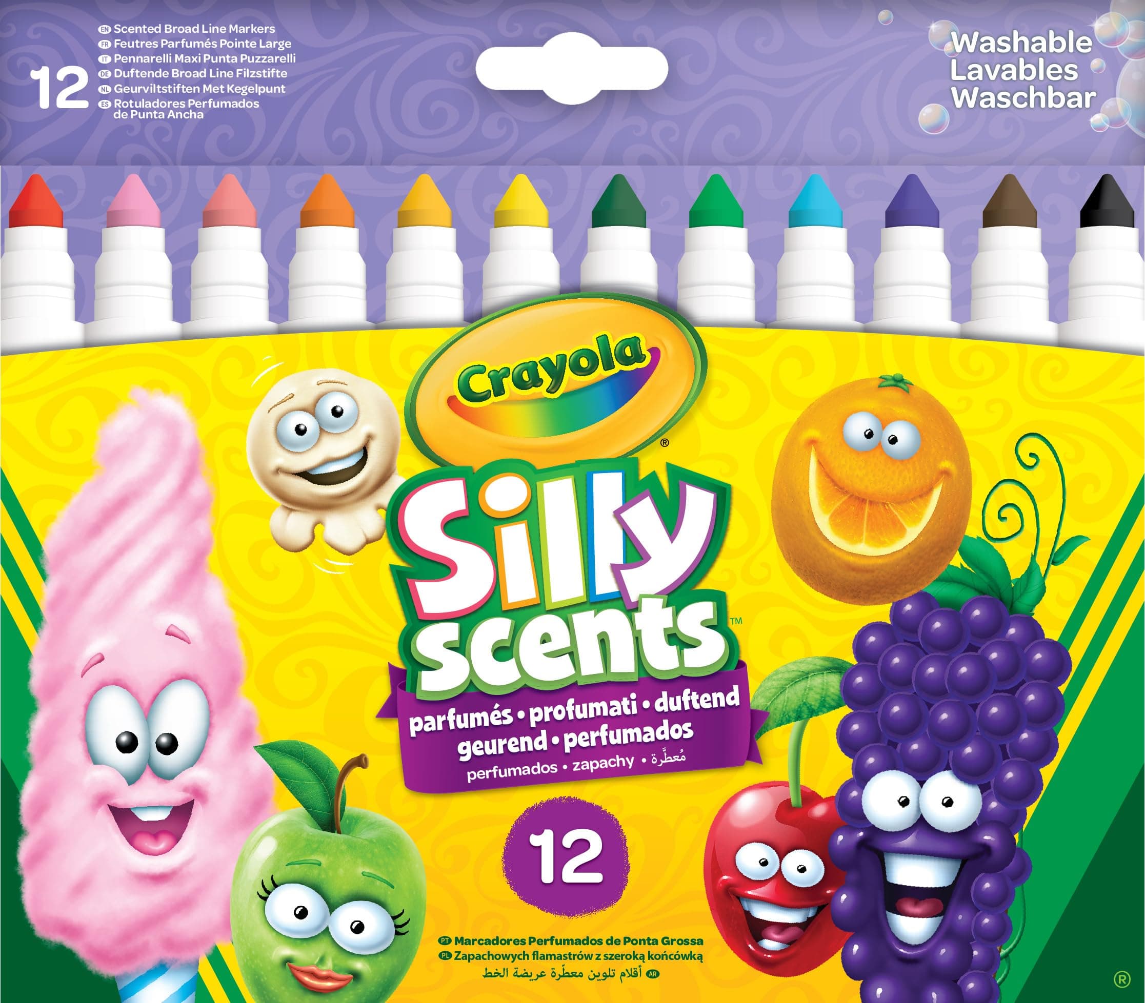 Silly Scents Broadline Washable Markers - Assorted Colours (Pack of 12) | Unique Sweet Scents & Colours! | Ideal for Kids Aged 3+
