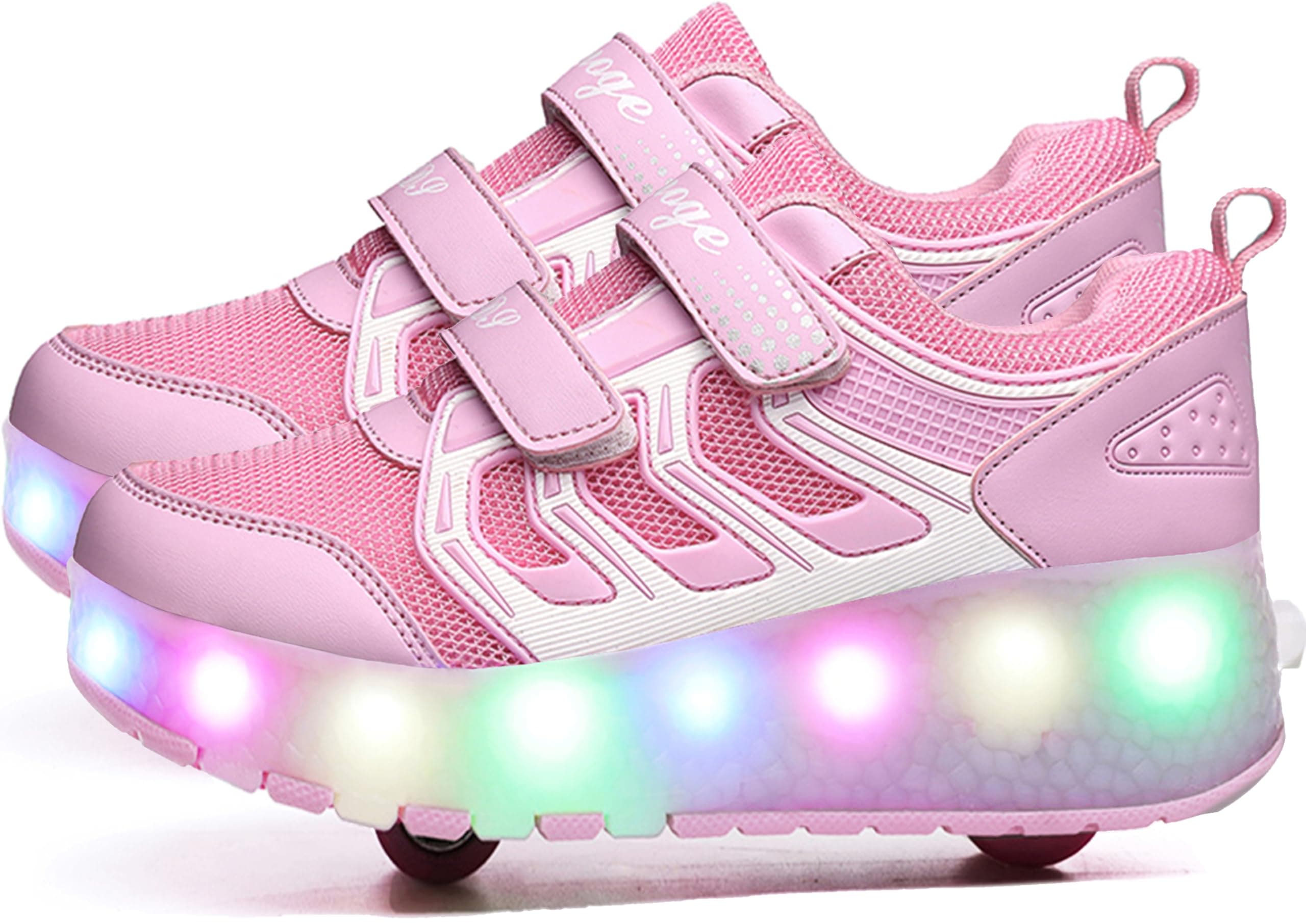 Aikuass USB Chargable LED Light Up Roller Shoes Wheeled Skate Sneaker Shoes for Boys Girls Kids
