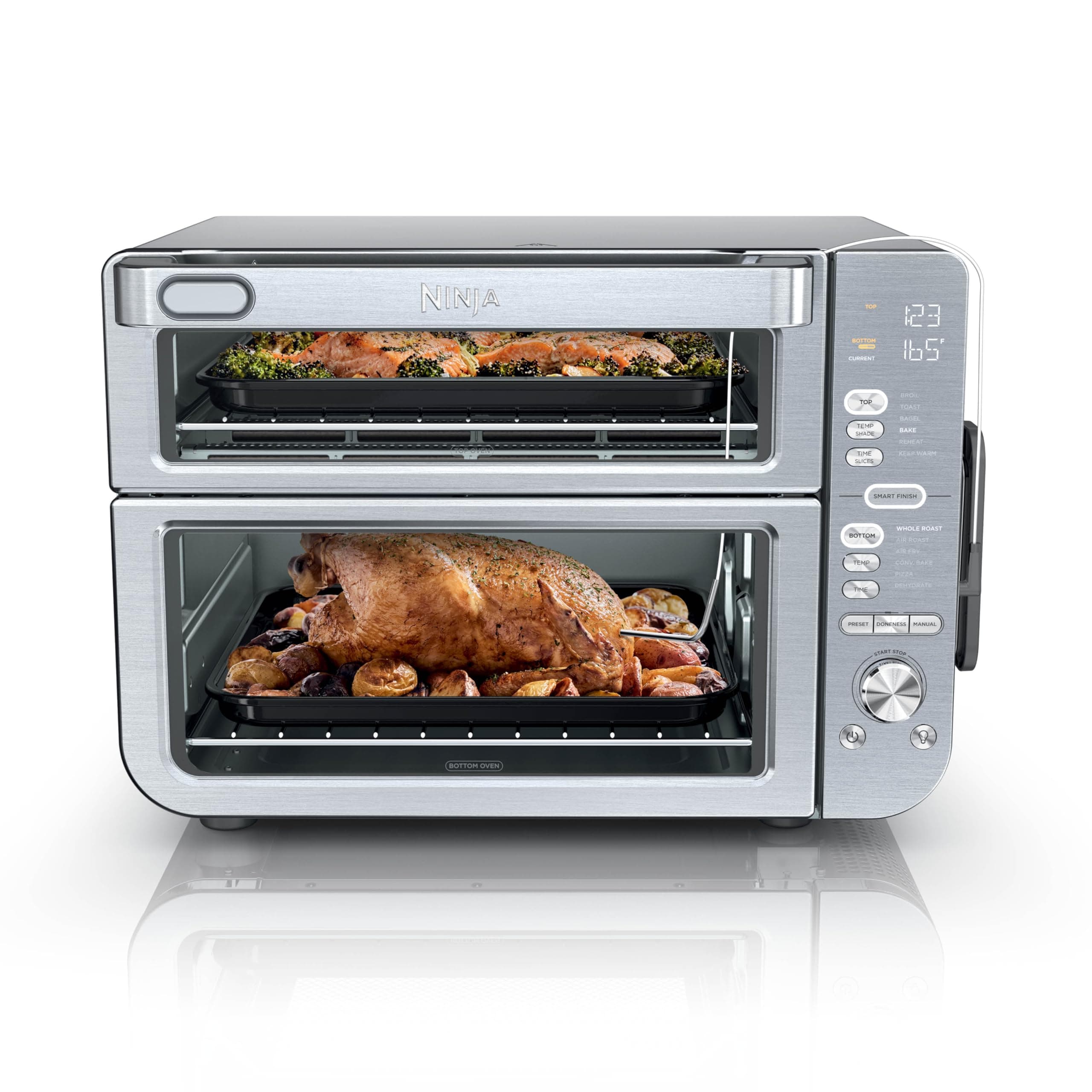 Ninja Countertop Oven Double Stack XL & Air Fryer with Pro Cook System, 12-in-1, Flexdoor, FlavorSeal, SMART FINISH with DualZone Technology, Air Fryer, Bake, Broil, Reheat, Stainless Steel, DCT651 (Renewed)