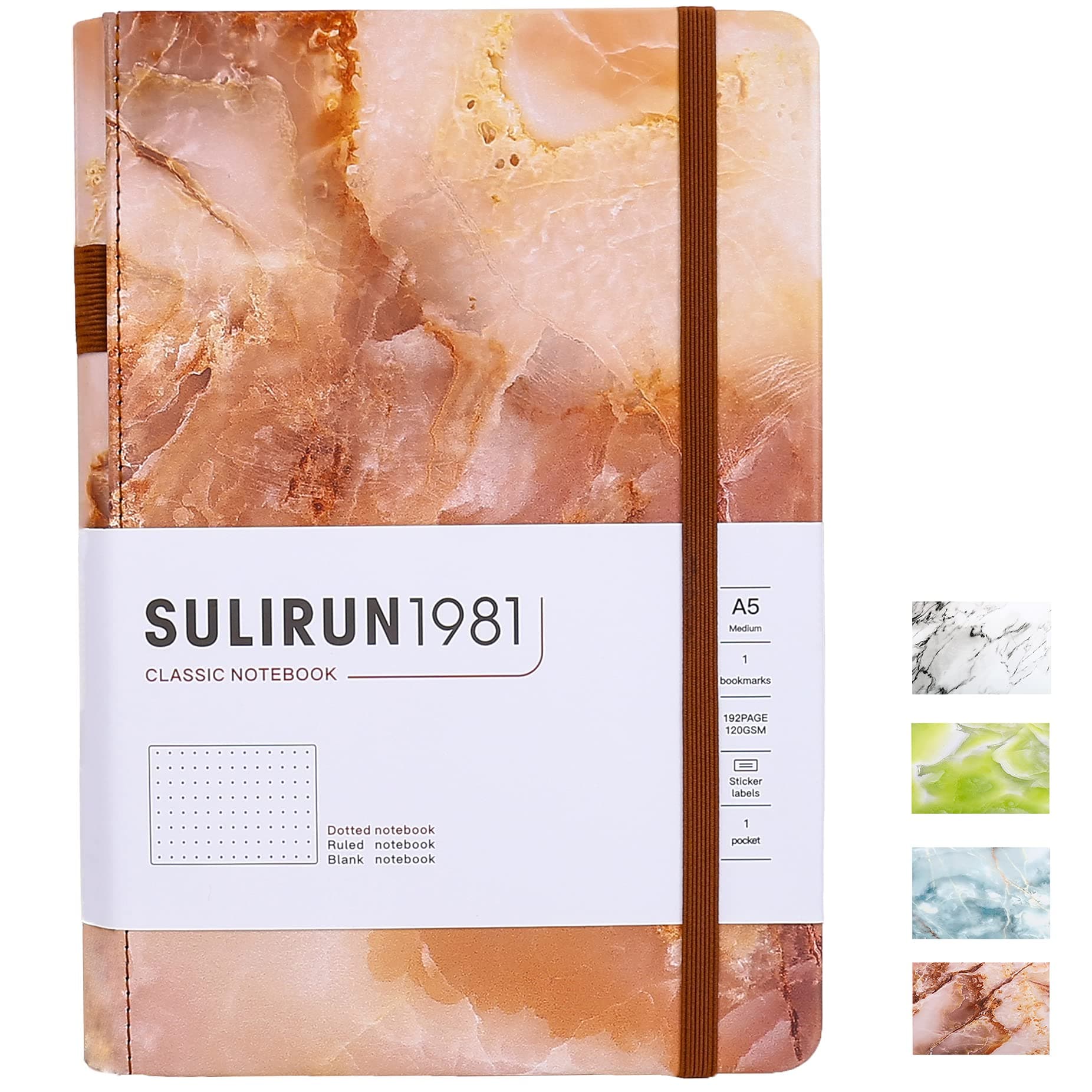 Dotted Journal A5 Hardcover Notebook, SULIRUN1981 Dot Grid 120gsm Thick Paper 160 Pages Journal for Writing with Inner Pocket Faux Leather Cover - Brown