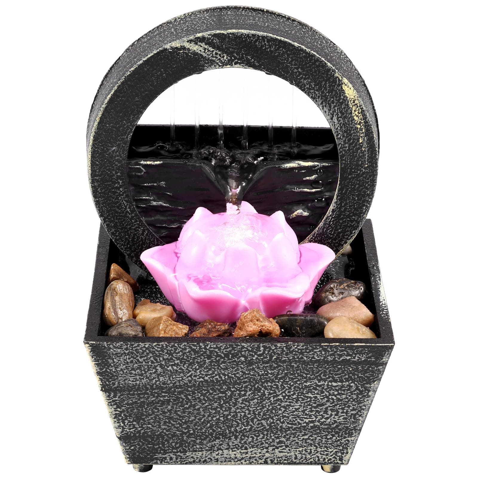 Tabletop Fountain with Light Battery/USB Operated Mini Indoor Water Fountain Feature Zen Meditation Fountain Decor Sound Relaxation Fountain Ornament for Table Office Home Bedroom (Lotus)