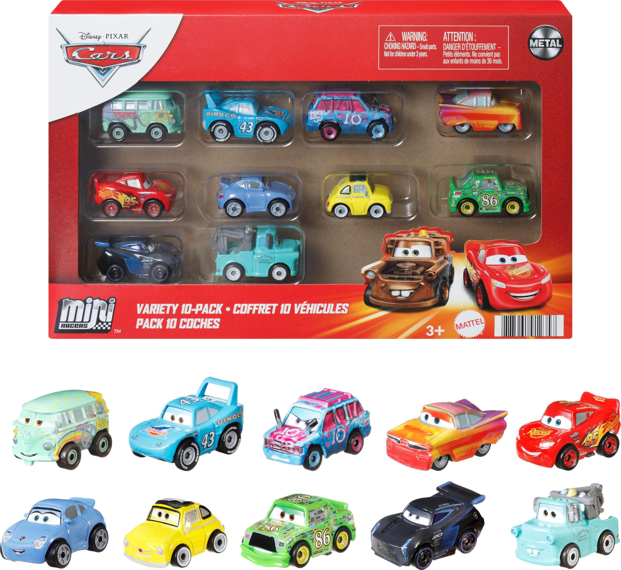 Disney Pixar Cars Diecast Metal Mini Racers Variety 10-Pack Version 2