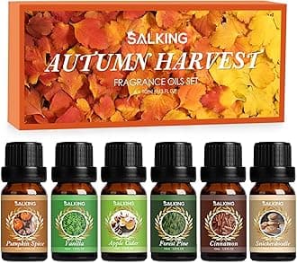 SALKING Autumn Fragrance Oils, Premium Essential Oils Gift Set Fall Diffuser Oils, Scented Oils for Soaps Candle Making - Cinnamon, Pumpkin Spice, Apple Cider, Vanilla, Forest Pine, Snickerdoodle