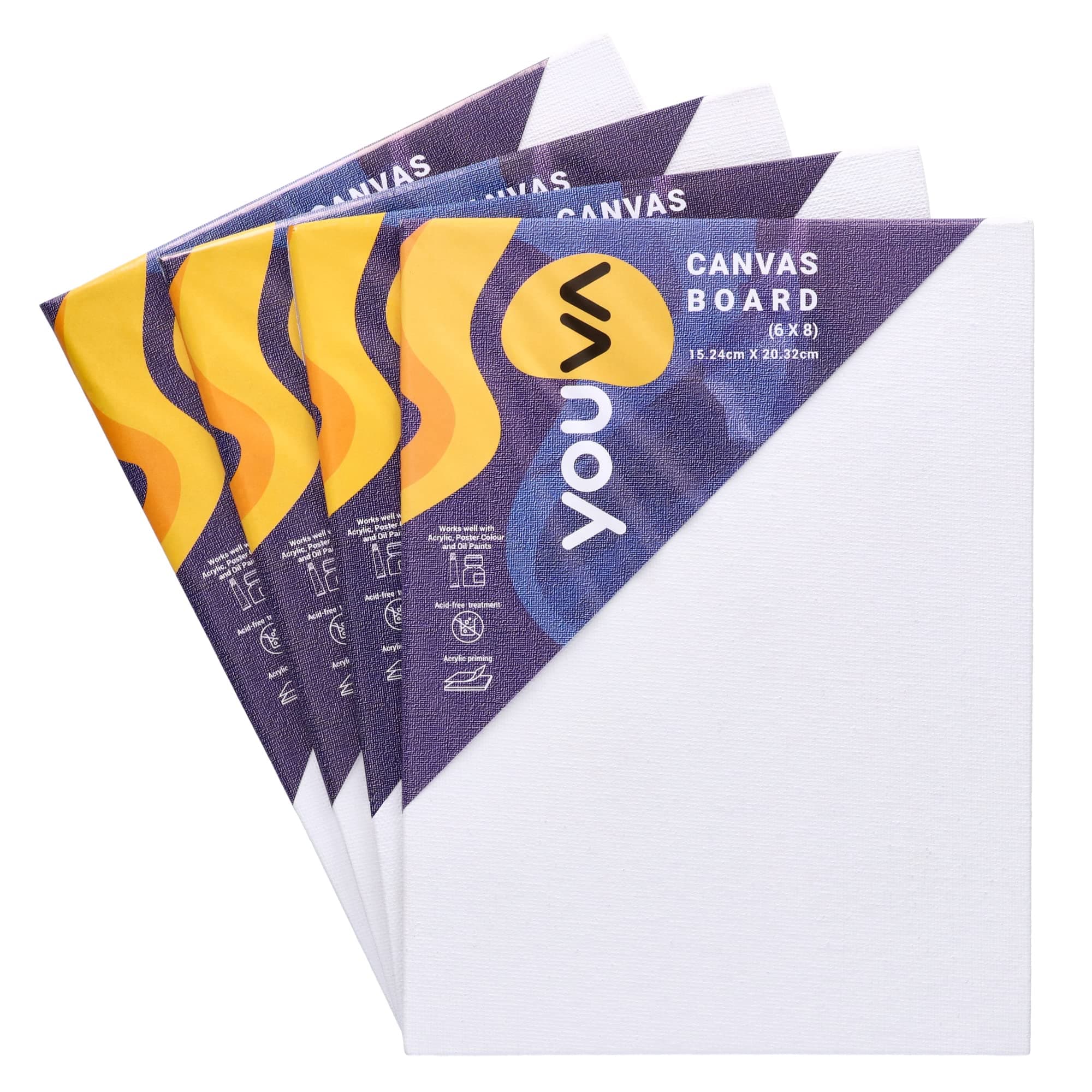 Navneet Youva |Cotton White Blank Canvas Boards for Painting, Acrylic Paint, Oil Paint Dry & Wet Art Media |6" x 8" |Pack of 4 (23884)