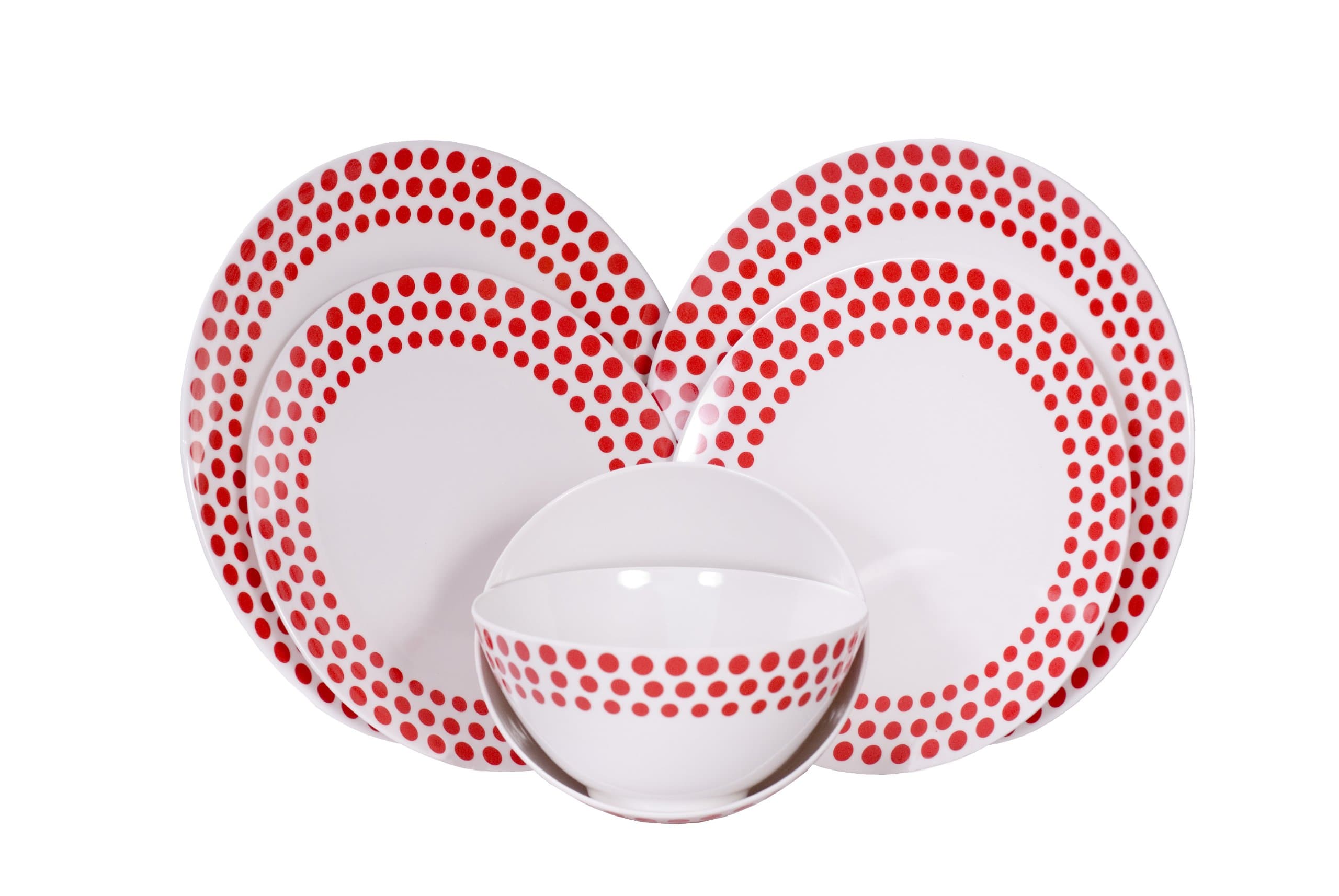 Epicurean Europe Melamine Sorrento 6-Piece Dining Set with Red Spot, White