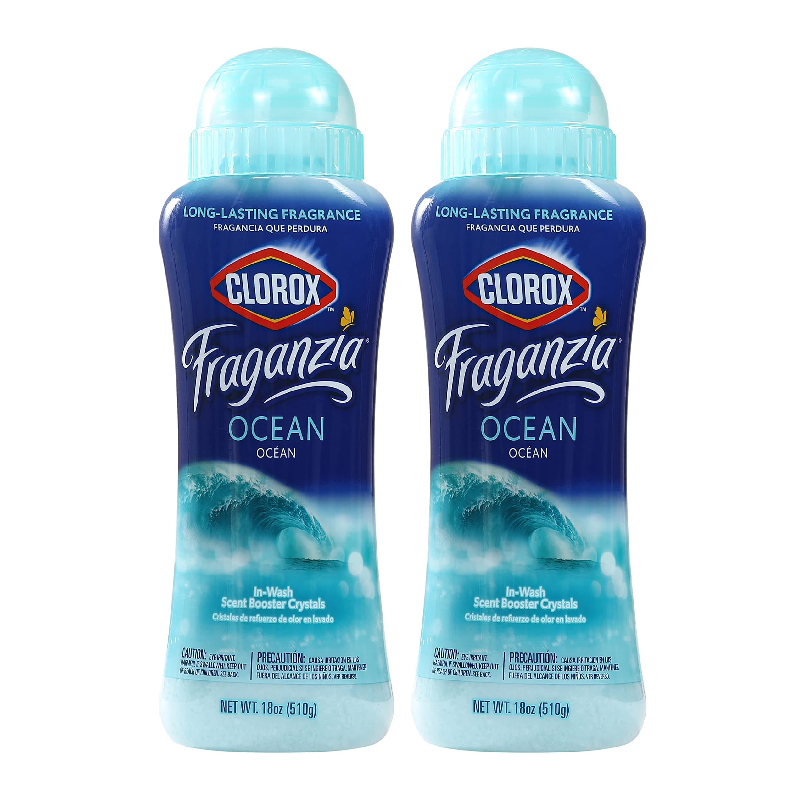 Fraganzia Laundry Scent Booster Crystals, In-Wash Fragrance Beads for Fresh-Smelling Clothes & Linens, Safe for All Fabrics & Colors, Easy-Pour Bottle, Ocean Scent, 18 Oz, 2 Pack