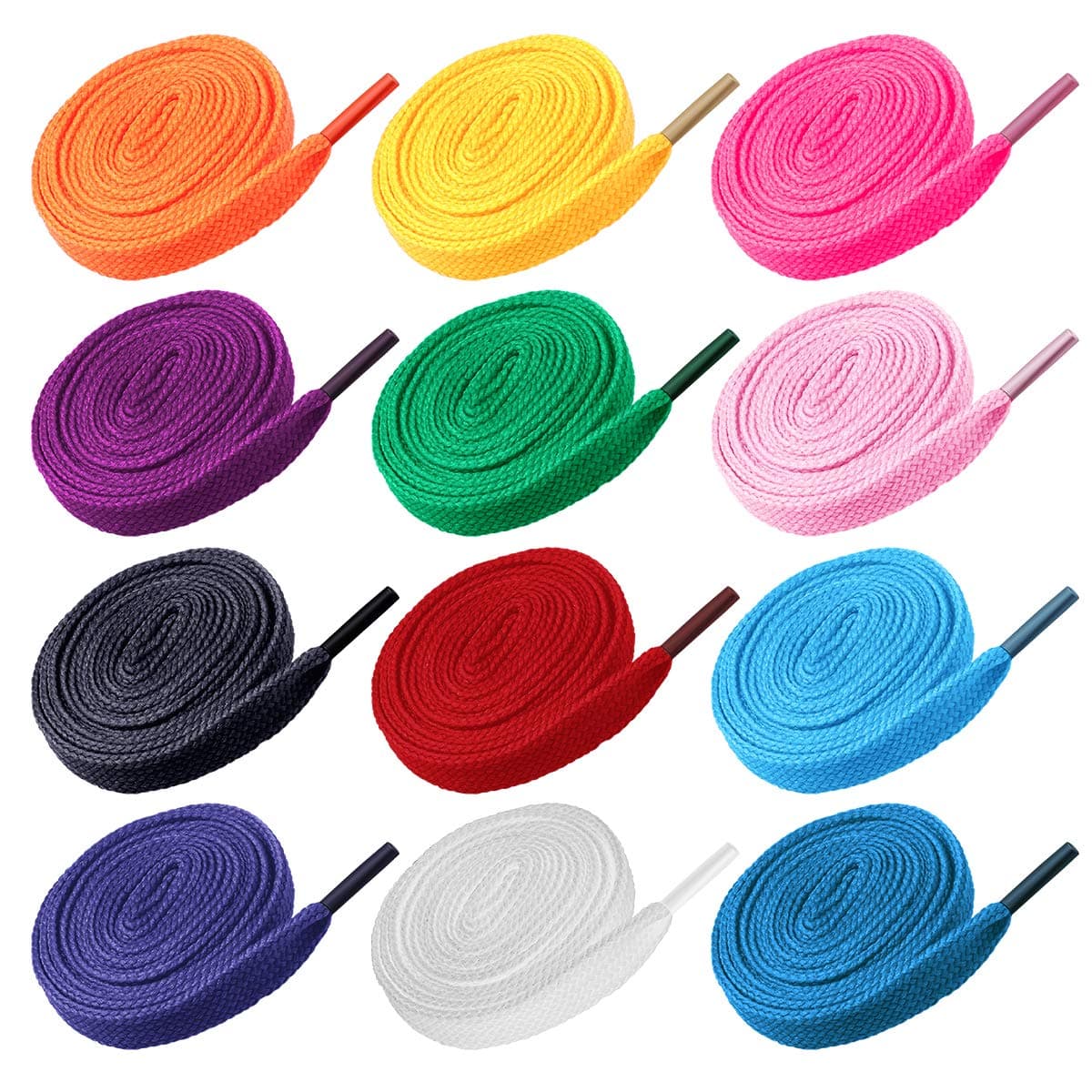 12 Pairs Replacement Flat Shoe Laces Cotton Strings Shoelaces for Sports Shoes Mixed Color