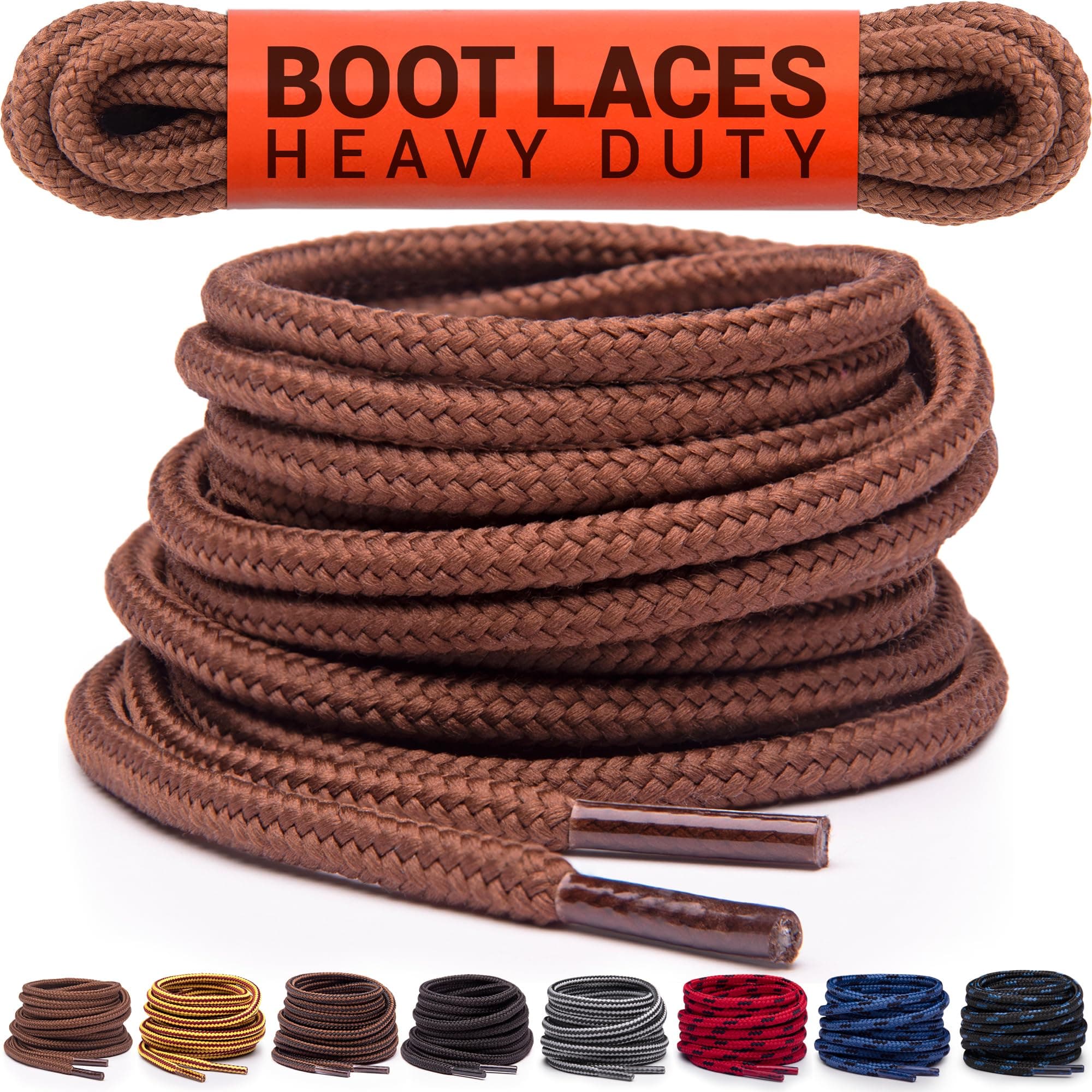 Round Boot Laces [1 Pair] Heavy Duty and Durable Shoelaces for Boots, Work Boots & Hiking Shoes
