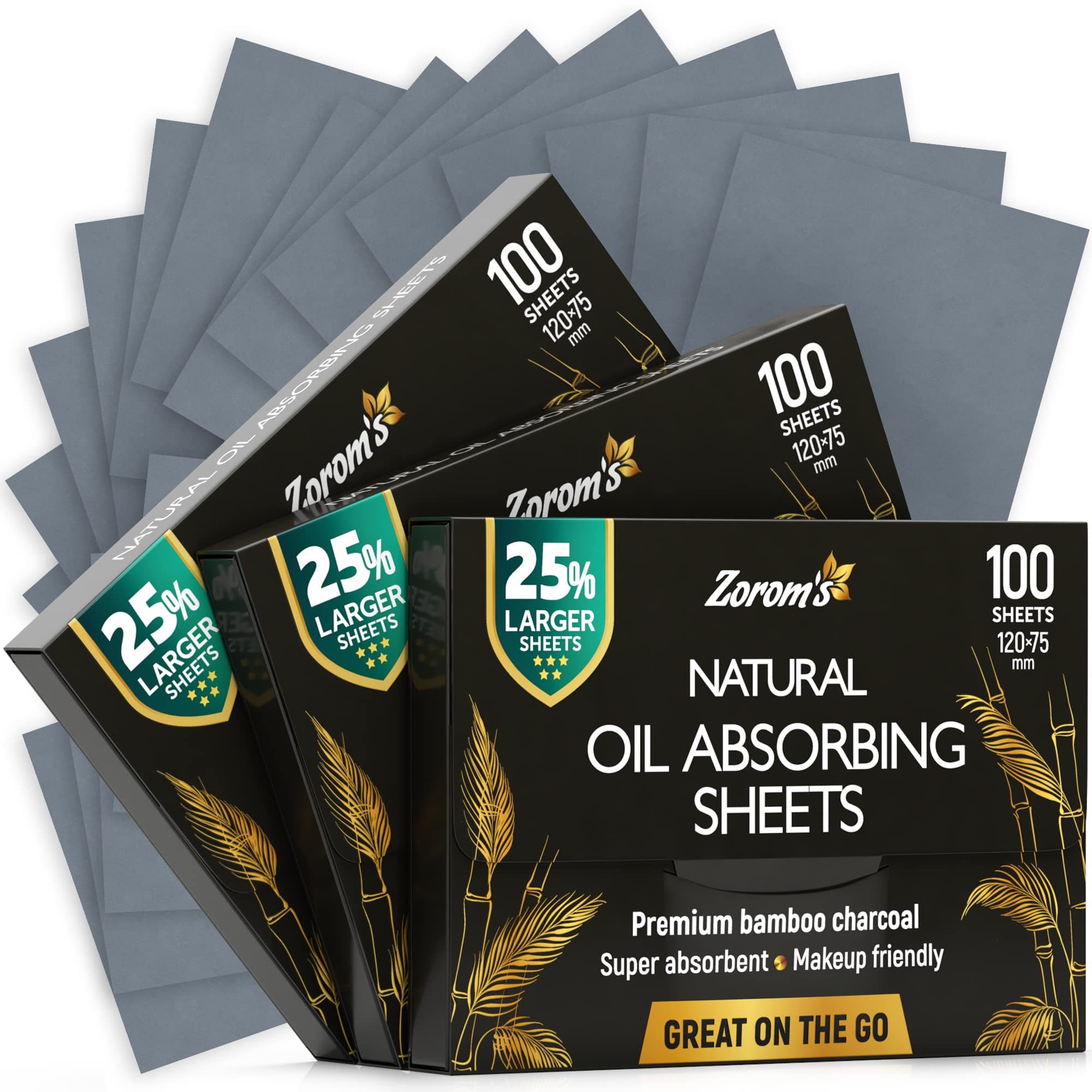 Natural Oil Blotting Sheets for Face with Bamboo Charcoal - 25% Larger - 3pk/300 Makeup Friendly Oil Absorbing Sheets for Face - Easy Dispensing Blotting Papers - Perfect for Keeping in Purse