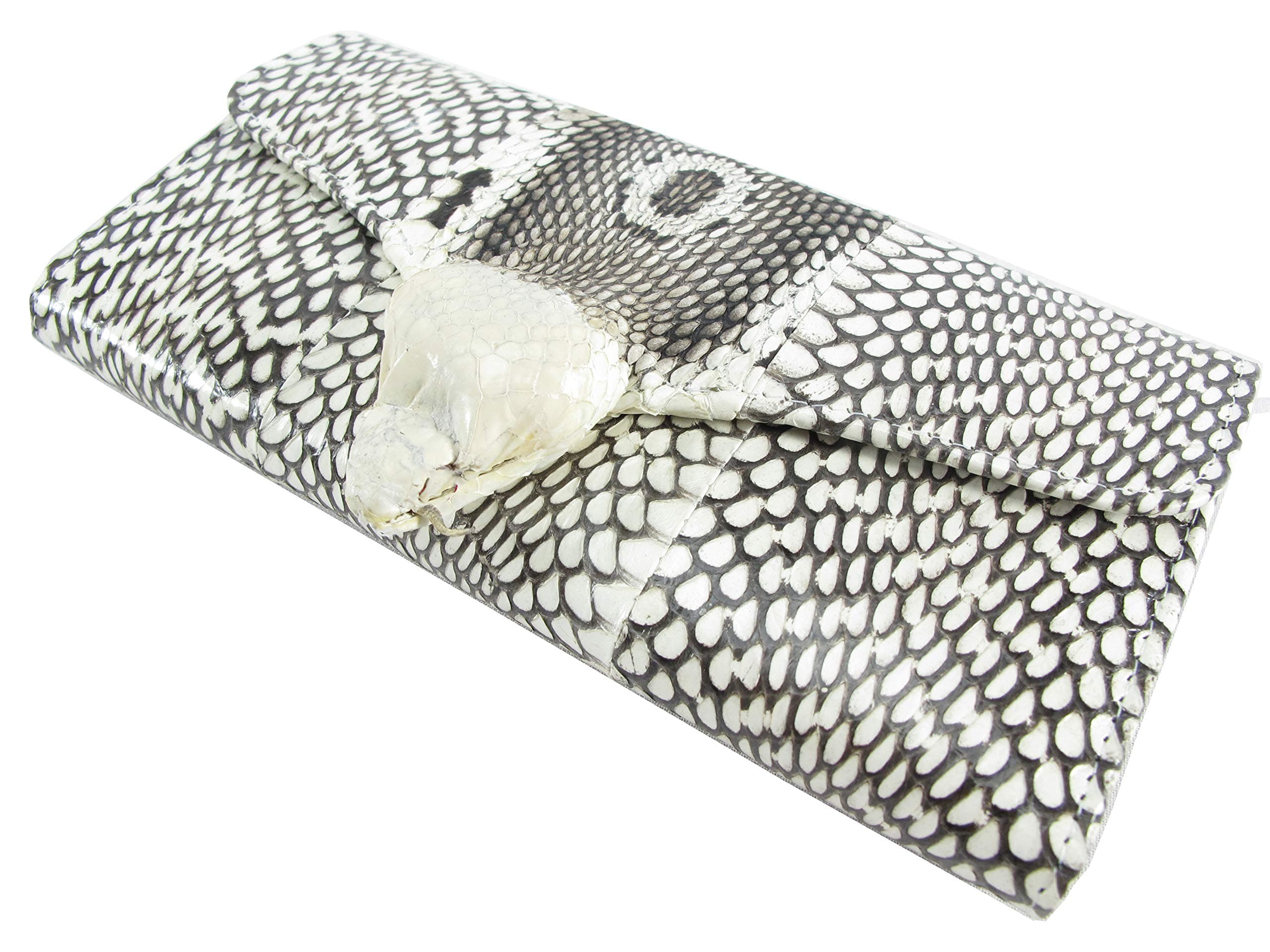 Genuine Cobra Snake Skin with Head Leather Women's Trifold Clutch Wallet Purse Natural