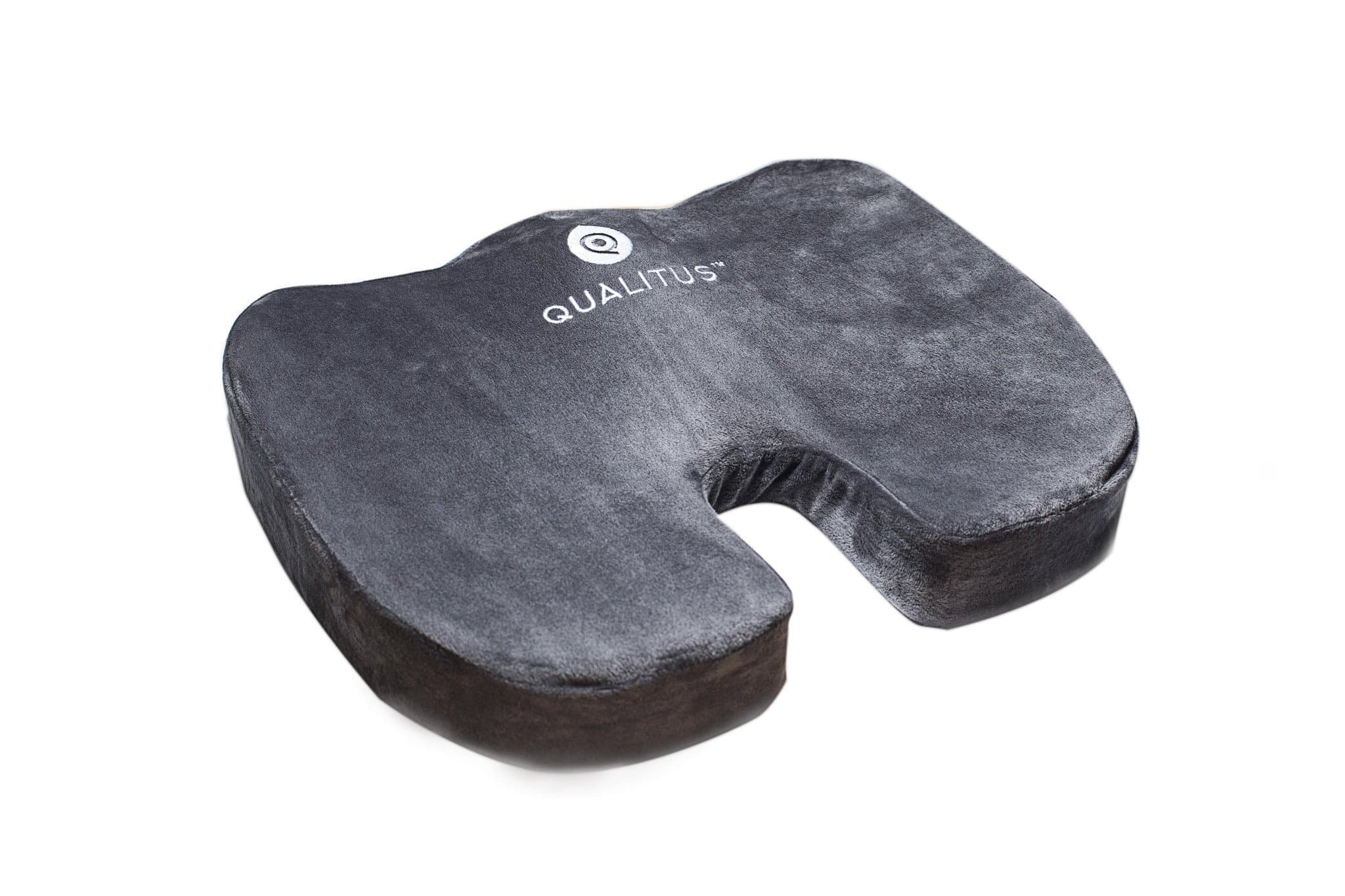 Qualitus Memory Foam Seat Cushion - Orthopedic Comfort for Lower Back, Tailbone (Coccyx), Sciatica Pain - Great for Office Chairs, Stadium Seats, Car Seats, and Wheelchairs.