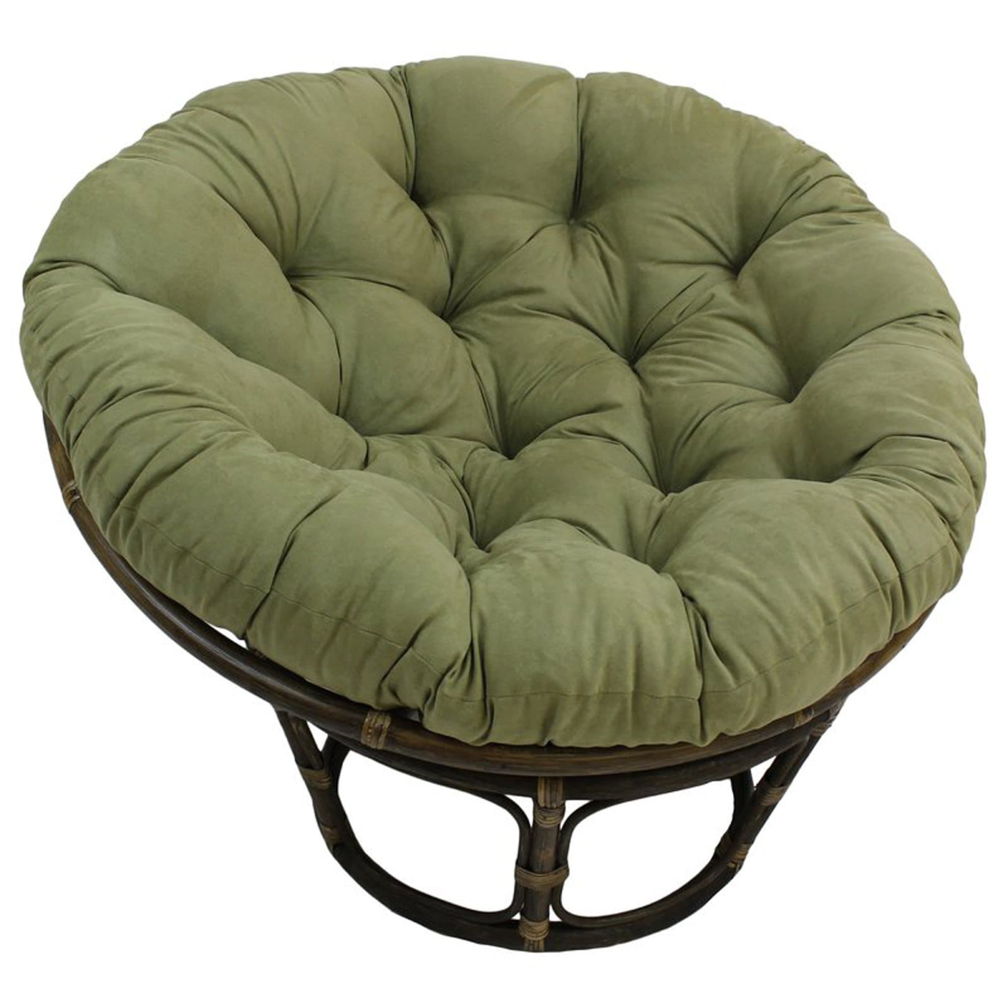 Rattan Papasan Chair with Tufted Foam Cushion - Modern Indoor Living Room Accent Seat (Sage)