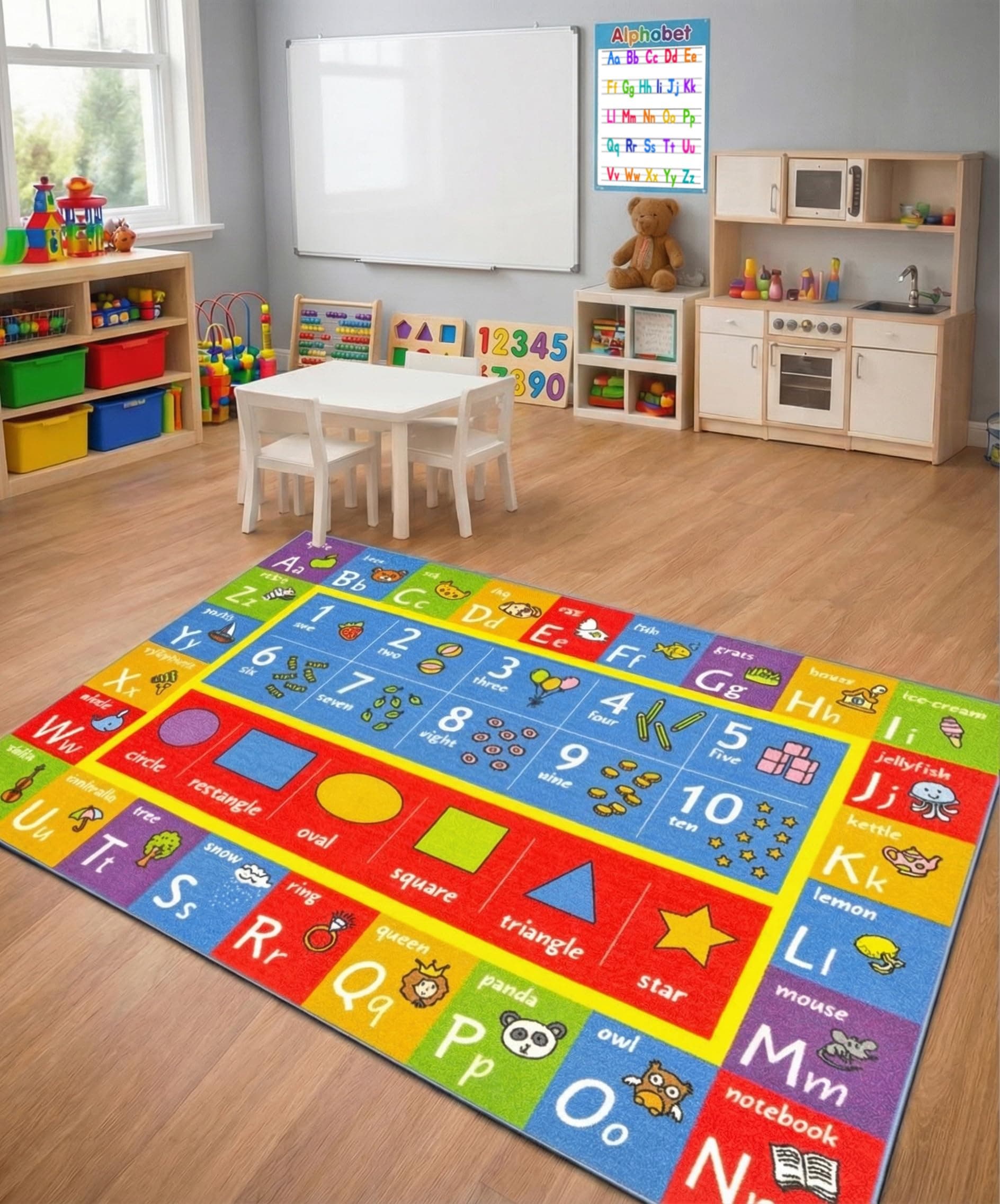 KC Cubs: Educational Rug: ABC Alphabet, Numbers & Shapes - 3x5' Playmat - Interactive Play, Activity Area Carpet, Bedroom-Classroom, Baby-Toddler-Kids