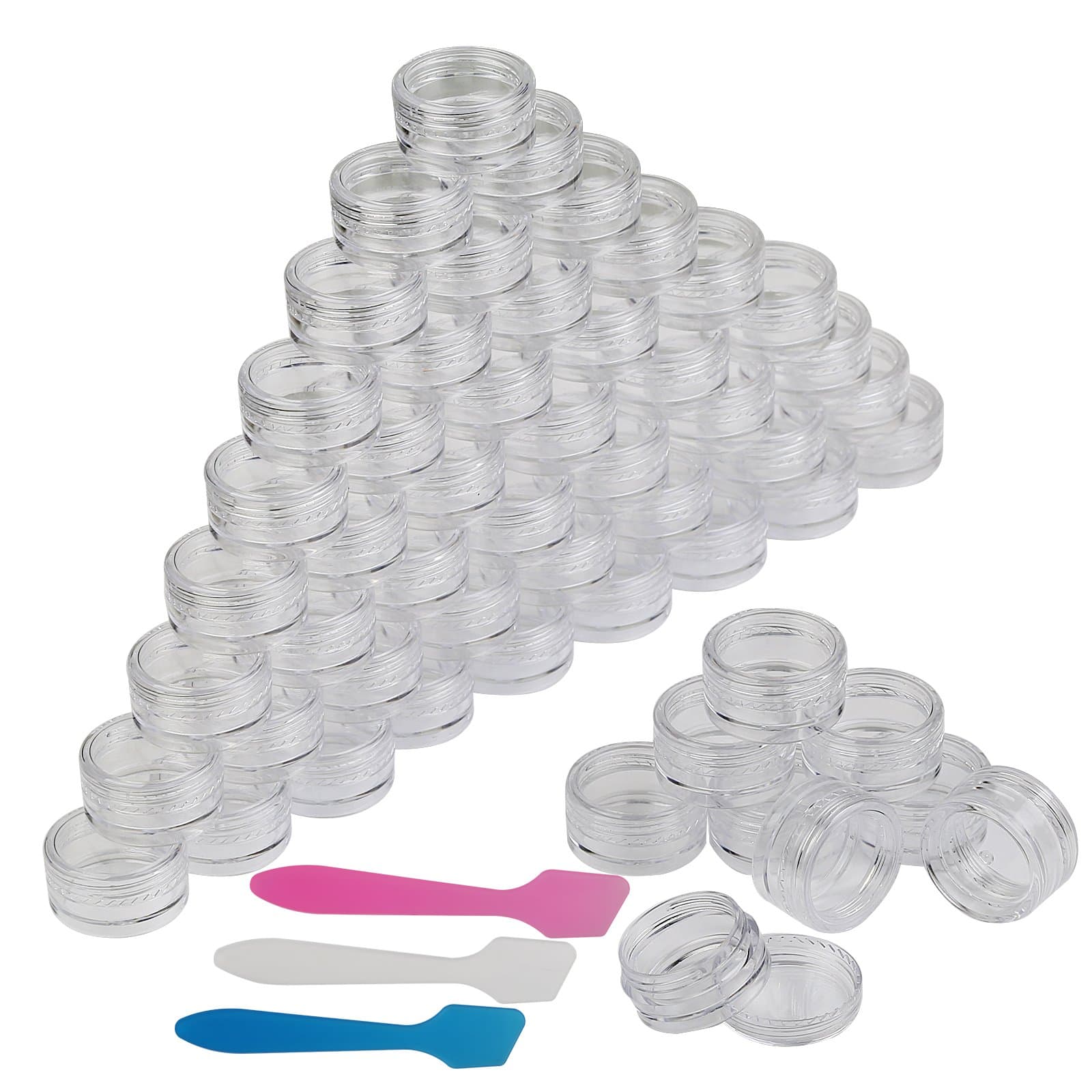 Lanmok 57-Piece Empty Jar Set, 54 x 5 g Cosmetic Containers, Cream Containers, Screw Lids, Gel Jars with 3 Mini Spatulas for DIY Nail Art, Rhinestone, Makeup Storage