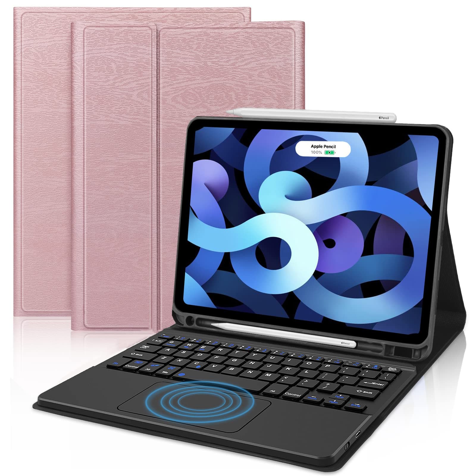 iPad 11 Pro Case with Keyboard (4th, 3rd, 2nd and 1st Generation), for iPad Air 4th/5th Gen 10.9 inch - Touchpad Removable Magnetic Keyboard Smart Protective Case with Pencil Holder, Rose Gold