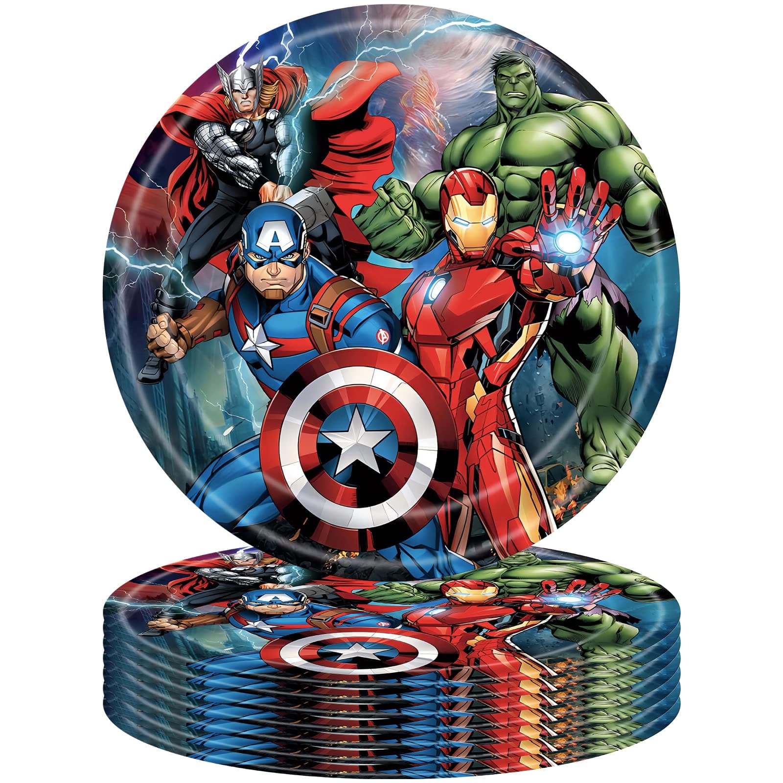 16Pcs Marvel Avengers Kids Party Paper Plates 9 inch,Superhero Kids Party Tableware Decorations,Iron Man Captain America Party Paper Plates Set for Kids.Boys Marvel Birthday Party.Supplies