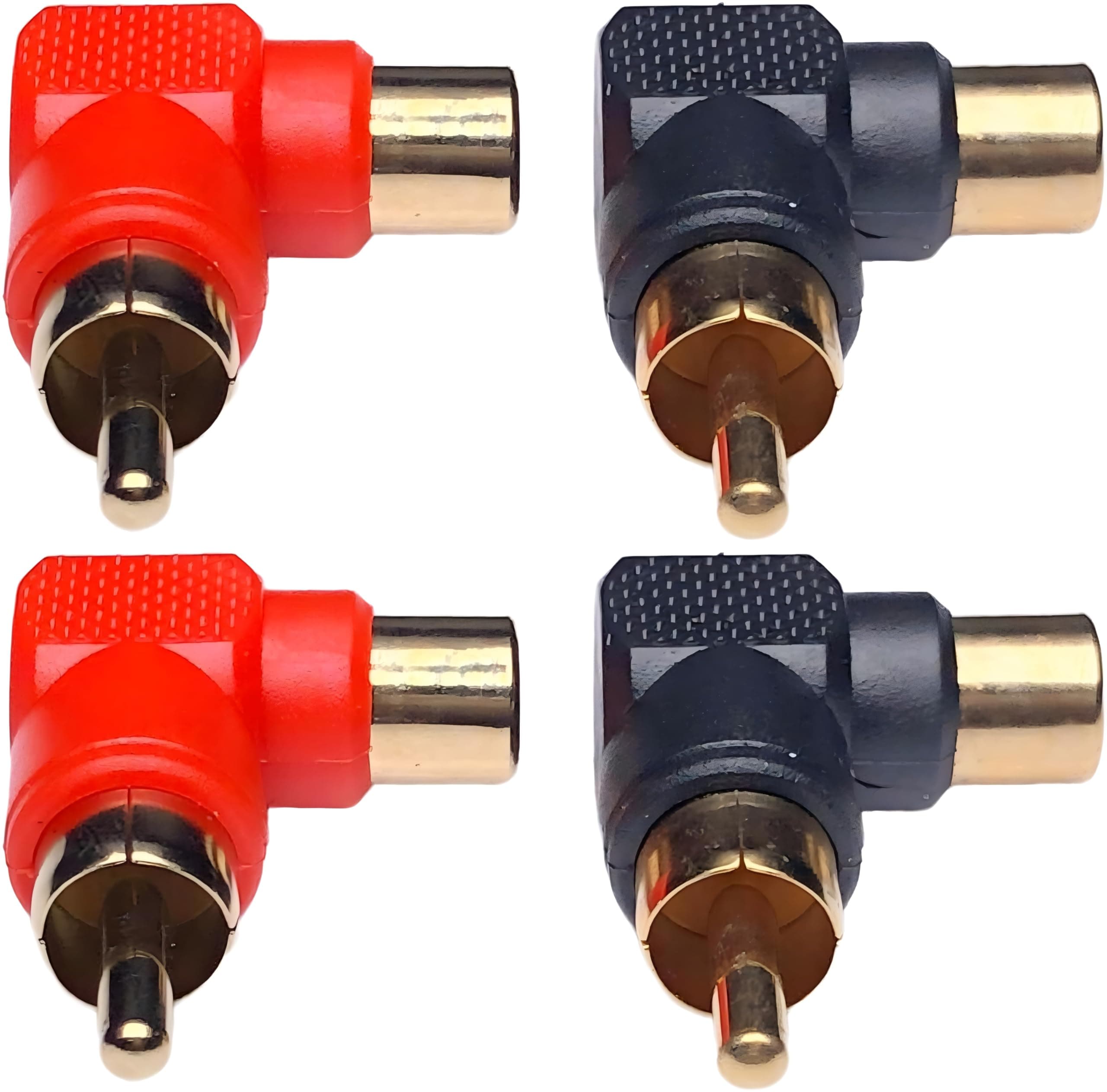 KNEUTRIX RCA Right Angle Adapter 90° Degree Elbow (4 Pieces) R C A Male to Female Connector Right Angle Plug Adapters for Home Theater HDTV DVD Amplifiers PC