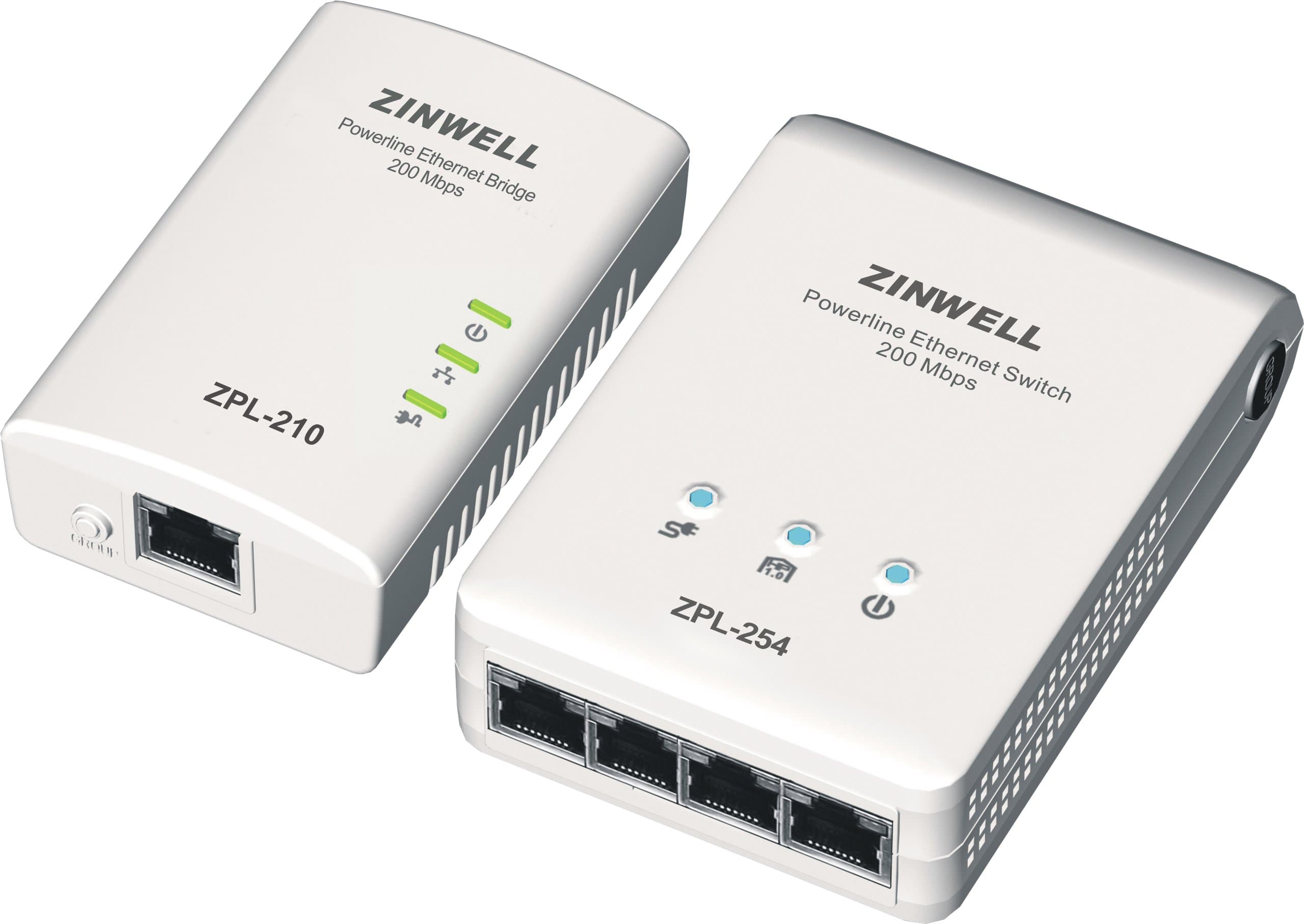 200 Mbps Digital Home Powerline Ethernet Adapters 1-Port Bridge and 4-Port Switch