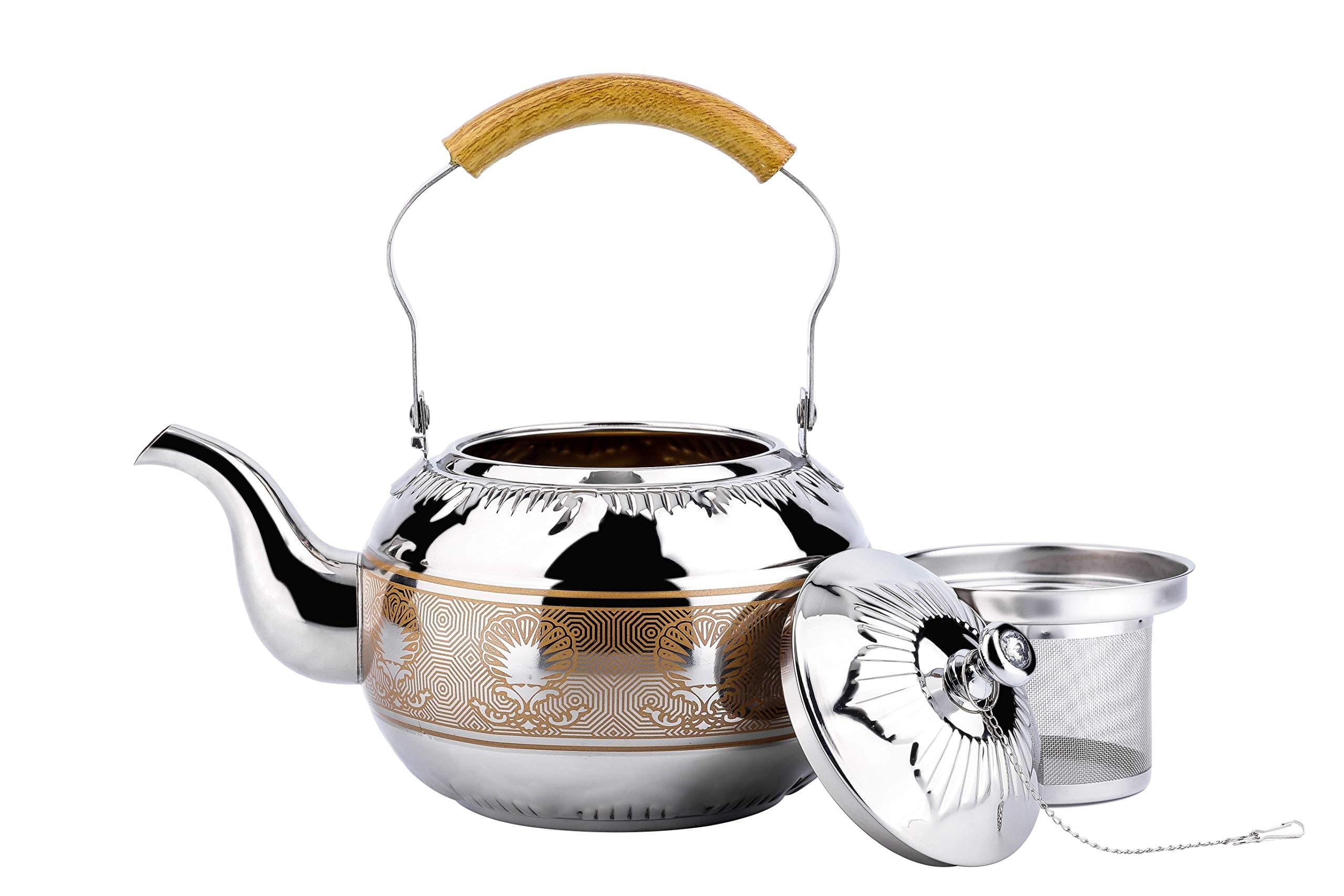 Teapot with Infuser Loose Tea Leaf 2 Liter Stainless Steel Tea Pot Coffee Water Small Kettle Filter Set Warmer Teakettle for Stovetop Induction Stove Top 2.1 Quart / 68 Ounce