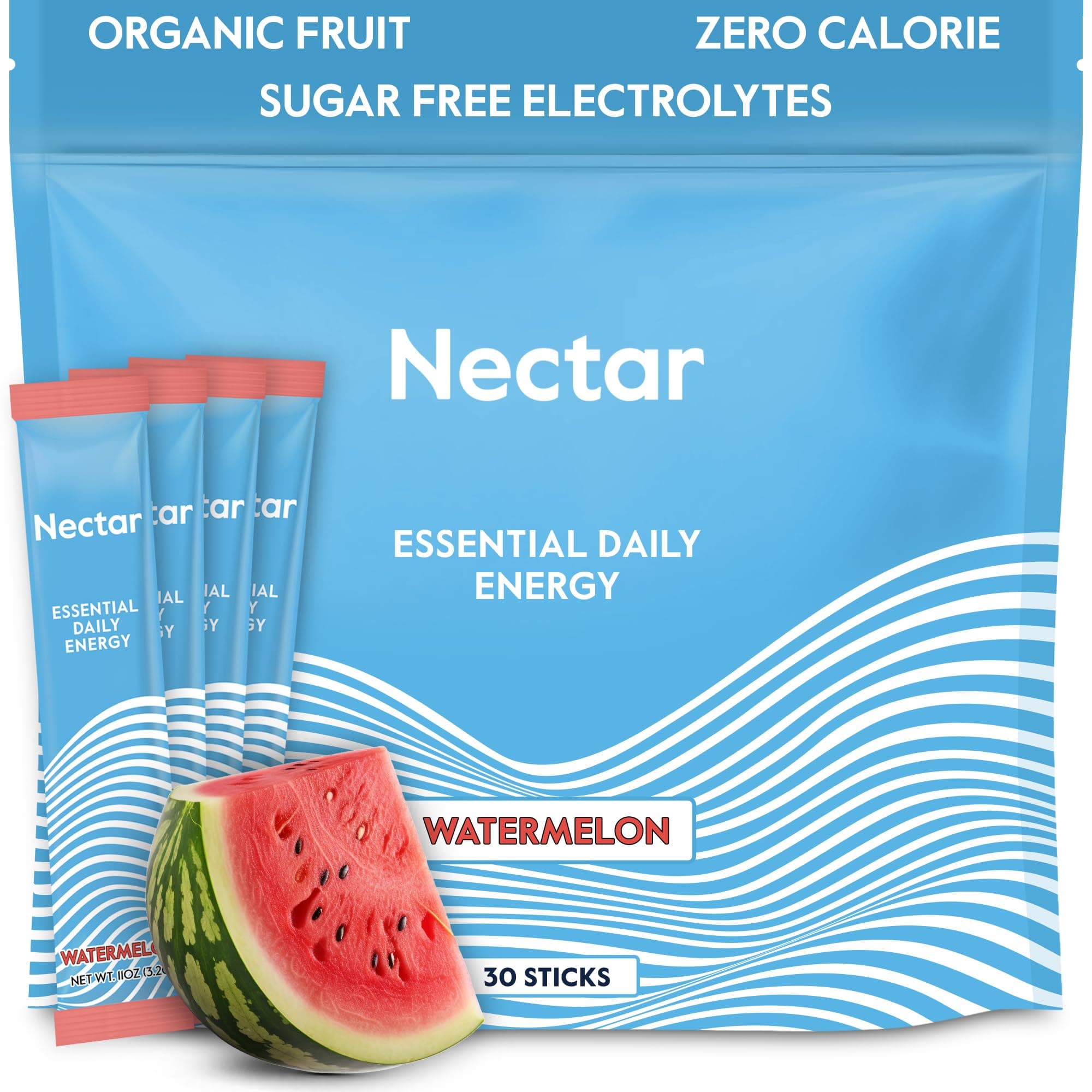 Energy Booster - Organic Caffeine, B12 & Electrolytes - Sugar Free & Zero Calorie – Healthy Coffee, Energy Drink & Soda Alternative – Hydration & Energy Supplement (Watermelon 30 Packets)