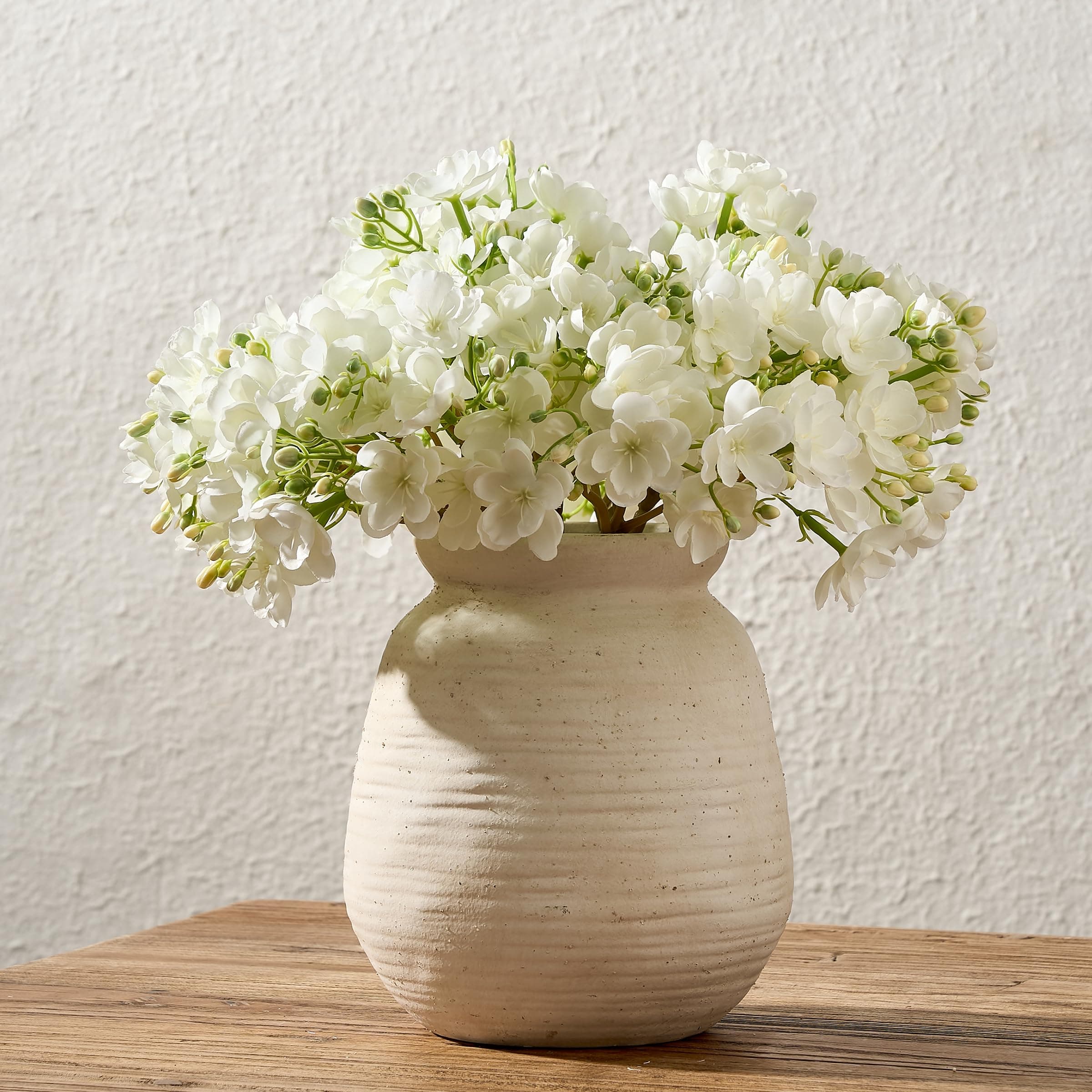 SIDUCAL Ceramic Rustic Farmhouse Vase | 7.3 Inch Pottery Decorative Flower for Home Decor | Sand Glaze Finish Boho Vase for Table, Living Room, Bathroom Decoration, Shelf Decor, Mantel, White