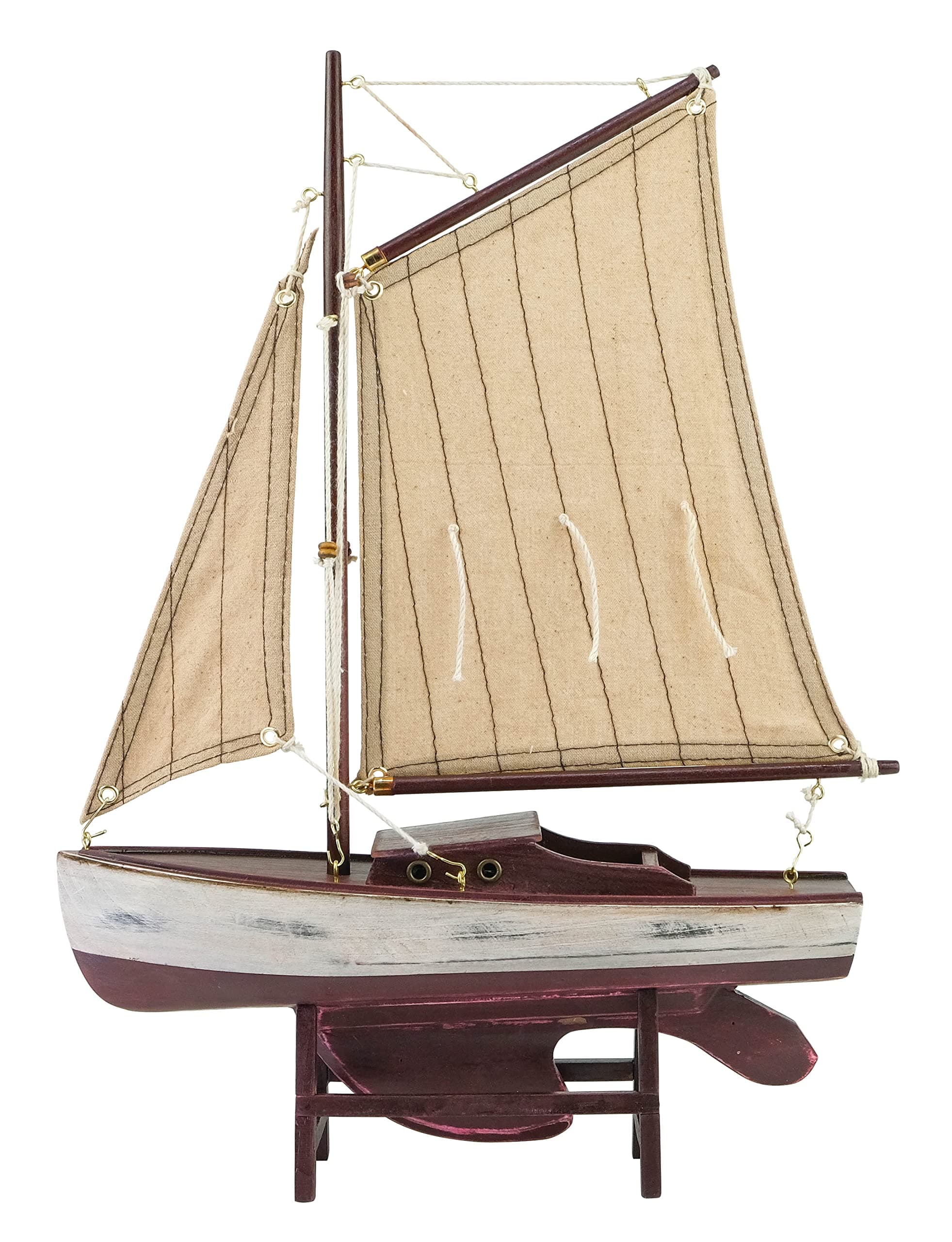 SAILINGSTORY Wooden Sailboat Decor Sailboat Gift Boat Model Ship Yacht Distressed Red