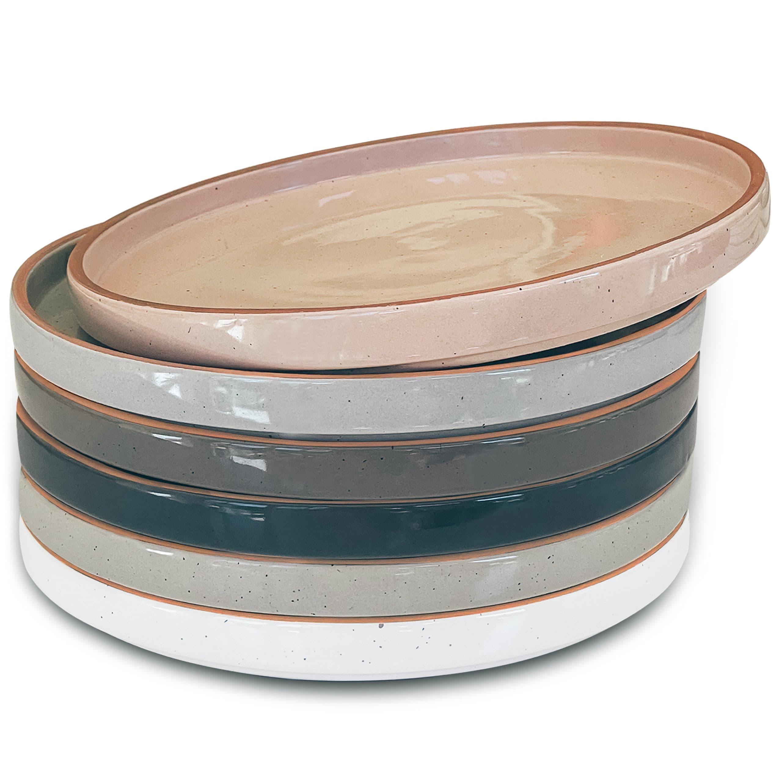 Ceramic Flat Plates Set of 6-8 in - The Dessert, Salad, Appetizer, Small Lunch, etc Plate. Microwave, Oven, and Dishwasher Safe, Scratch Resistant. Kitchen Porcelain Dish - Neutrals